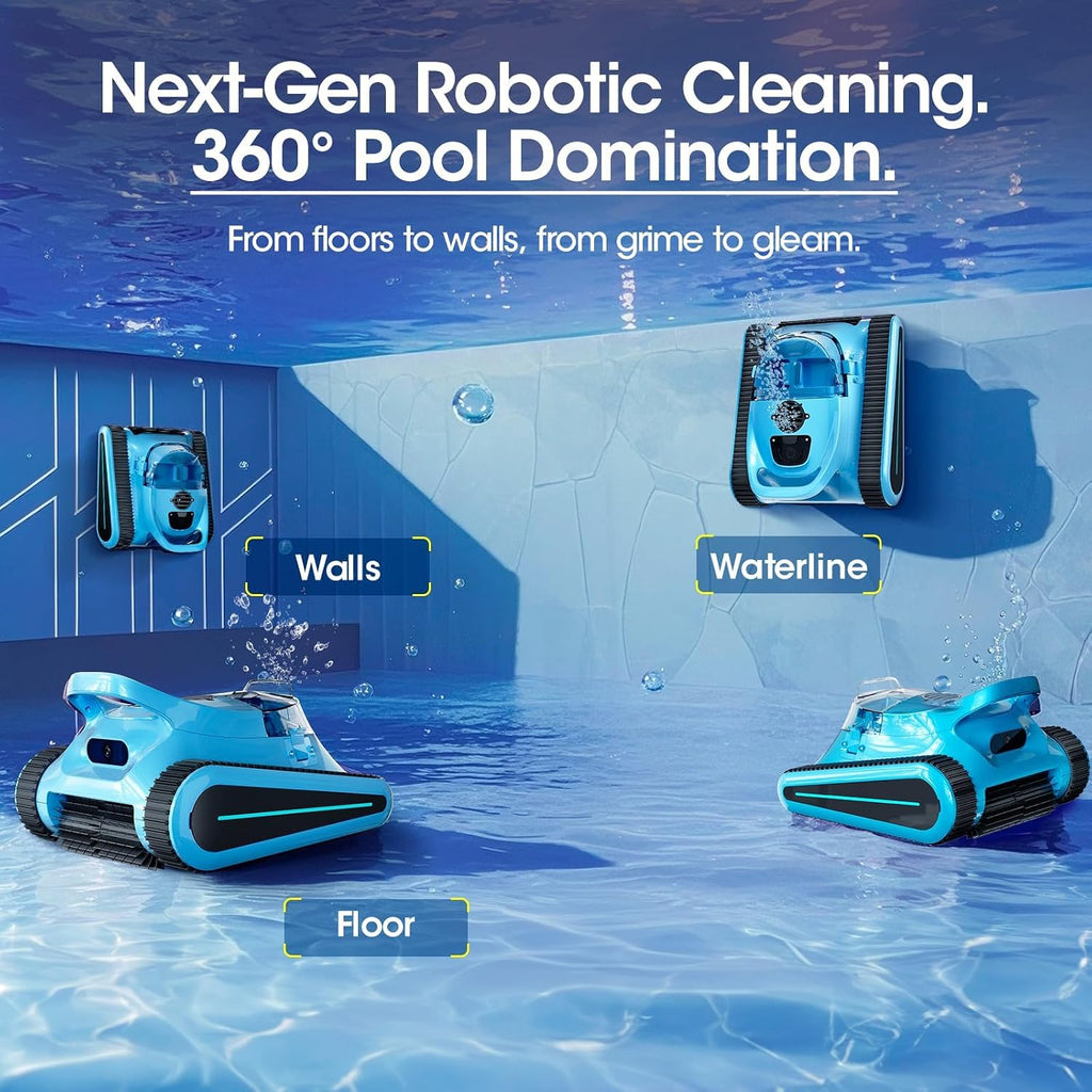 Cordless Robotic Pool Cleaner, Pool Vacuum 180W Brushless Motor, 45000Pa Suction, Wall & Waterline Climbing, Auto Path Mapping, for Pools up to 2150 Sq.Ft.