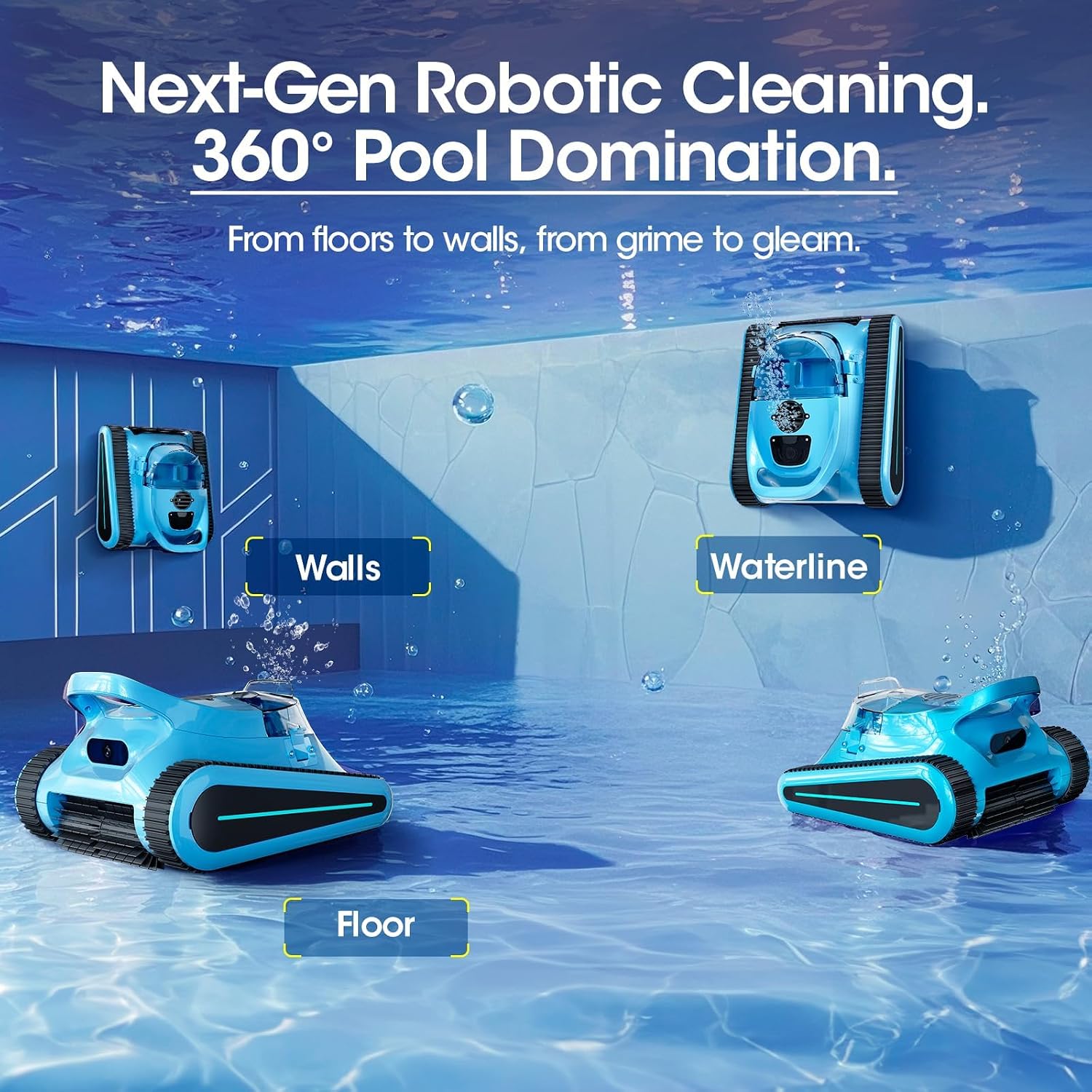 Cordless Robotic Pool Cleaner, Pool Vacuum 180W Brushless Motor, 45000Pa Suction, Wall & Waterline Climbing, Auto Path Mapping, for Pools up to 2150 Sq.Ft.