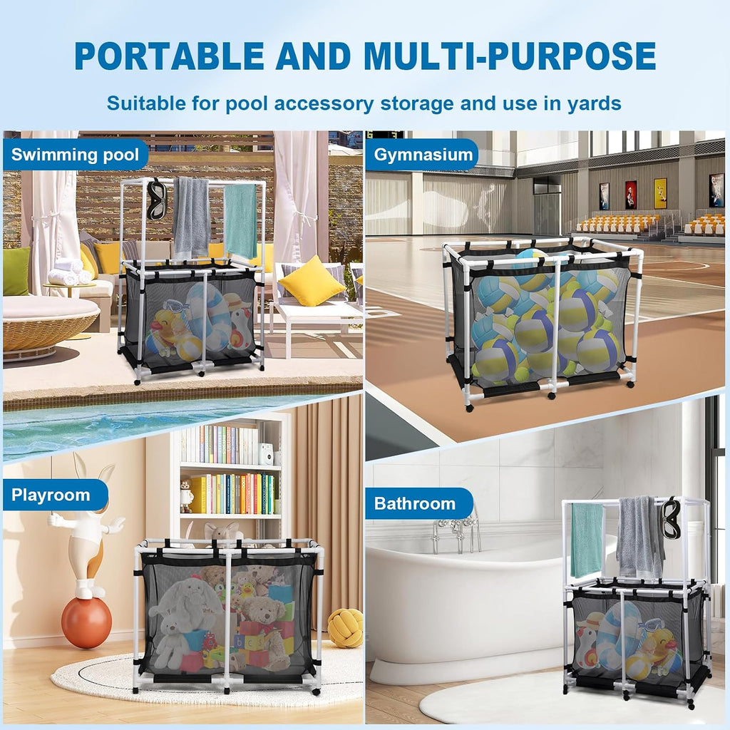 Nice C Pool Storage, Pool Noodles Holder, Pool Toy Storage, 214 Gallons 48.4'' L Extra Large, Pool Float Storage, Waterproof Pool Storage Bins, Rolling Poolside Mesh Container (Top Rack)