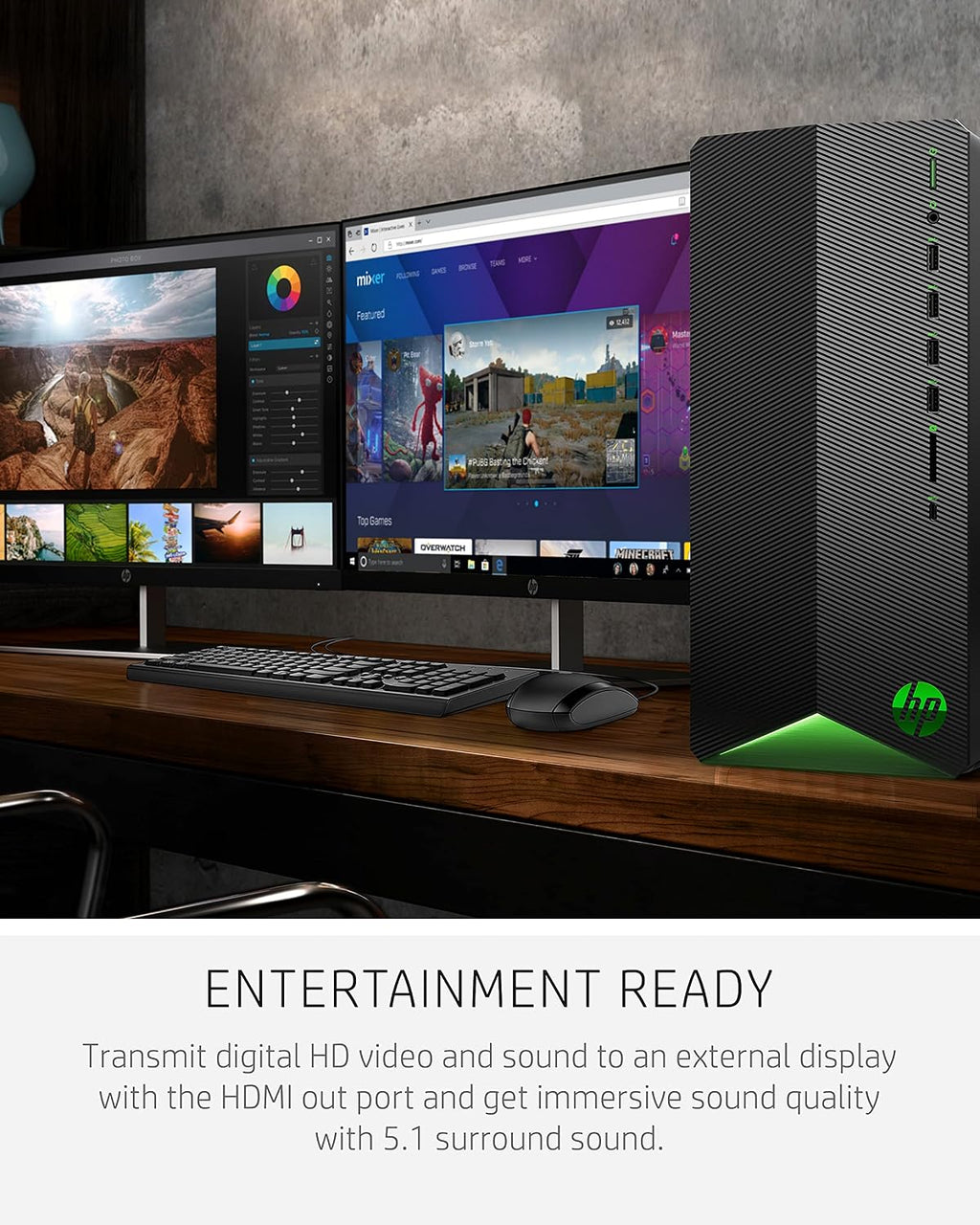 HP Pavilion Gaming PC, AMD Ryzen 3 5300G Processor, 8 GB RAM, 256 GB SSD, Windows 11, Wi-Fi 5 & Bluetooth 4.2 Combo, 9 USB Ports, Pre-Built Gaming PC Tower, Mouse and Keyboard (TG01-2010, 2021)