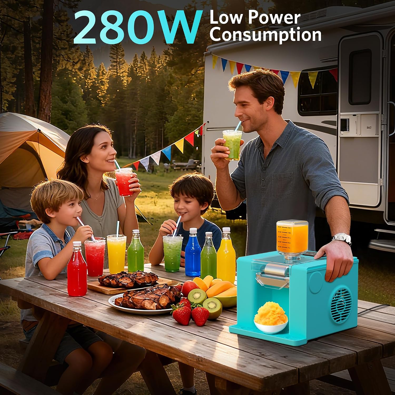Shaved Ice Machine with Compressor | 60s Fast Fluffy Slushie & Snow Cone Maker | No Pre-Freezing | Sugar-Free Friendly | Self-Cleaning | 16oz Frozen Drink Maker for Home, Party & RV
