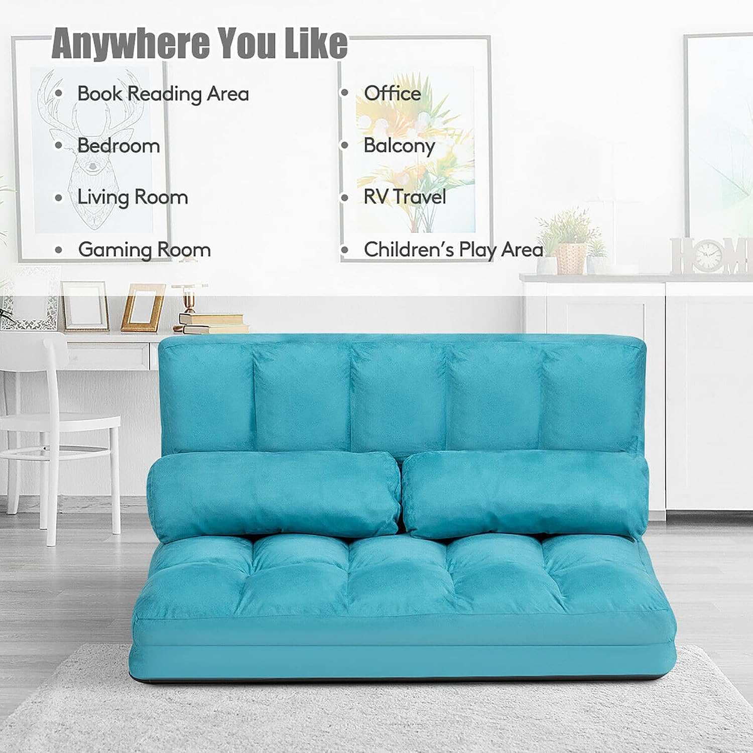 DORTALA Foldable Floor Sofa, 6-Position Adjustable Lounge Couch with 2 Pillows & Suede Cloth Cover, Modern Lounge Mattress Video Gaming Lazy Couch, Suede Floor Seating Sofa, 71' x 44.5', Blue