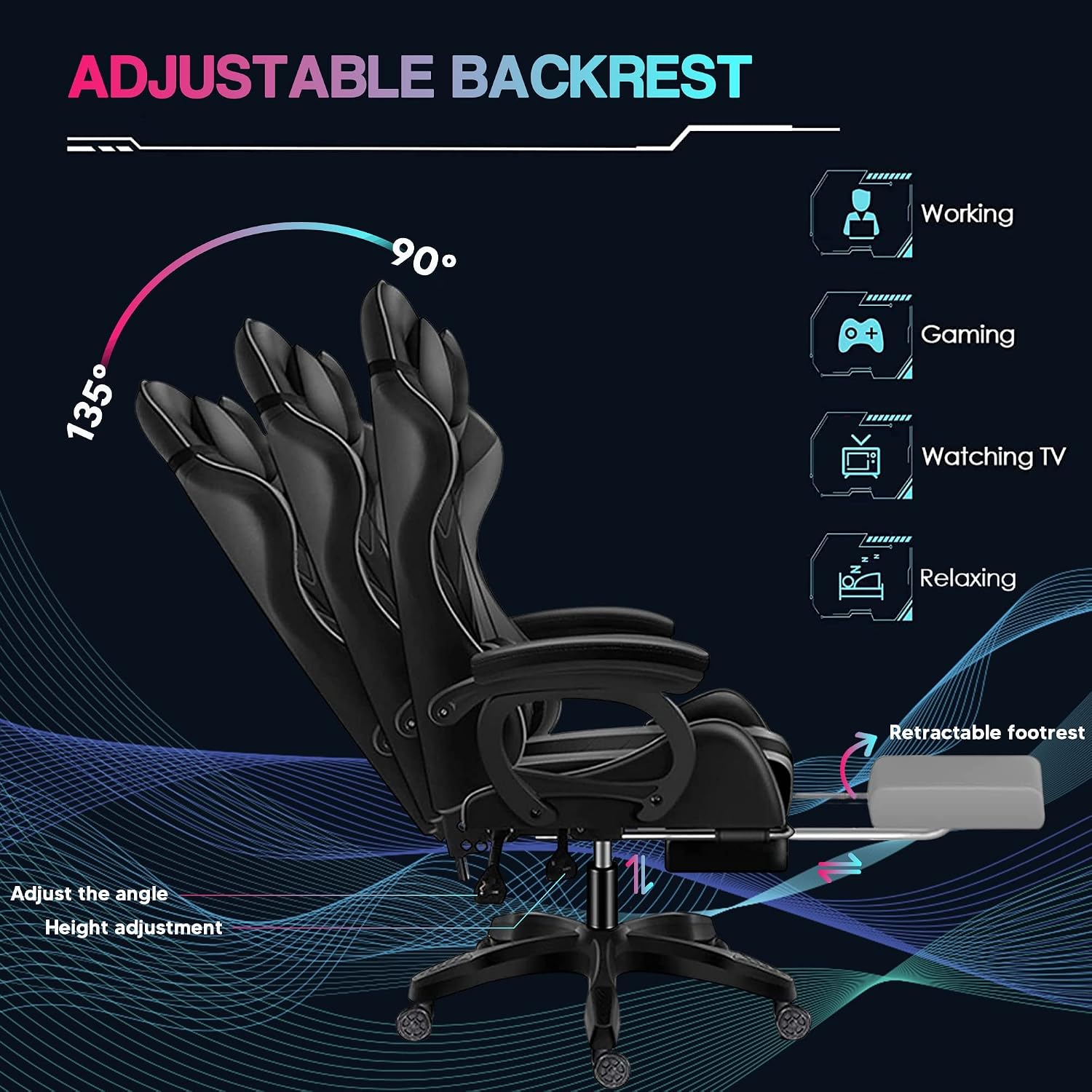 Full Massage Gaming Chair with Speakers and LED Lights Ergonomic Office Chair with Footrest Lumbar Support Adjustable Height Racing Game Chair PU Leather Computer Chair for Adults Teens,Pink