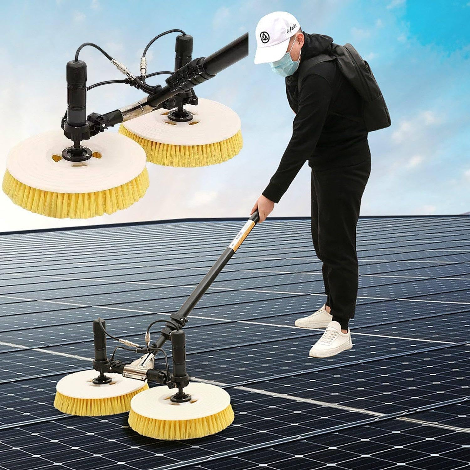 Solar Panel Electric Cleaning Tool, House Water Fed Pole Kit, Electric Water Fed Kit, Extendable Water Fed Pool Cleaning Brush and Other Cleaning Activities,7.5m