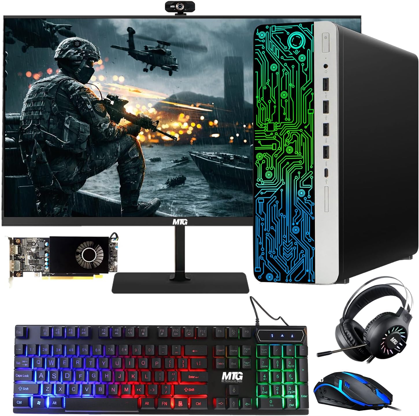 TechMagnet HP G3 Gaming Desktop PC,Intel Core i7 6th Gen,AMD RX 550 Graphics,16GB RAM,240GB SSD|2TB HDD,MTG New 24 Inch Monitor,RGB Keyboard Mouse,RGB Headphone,Webcam,Windows 11(Renewed)