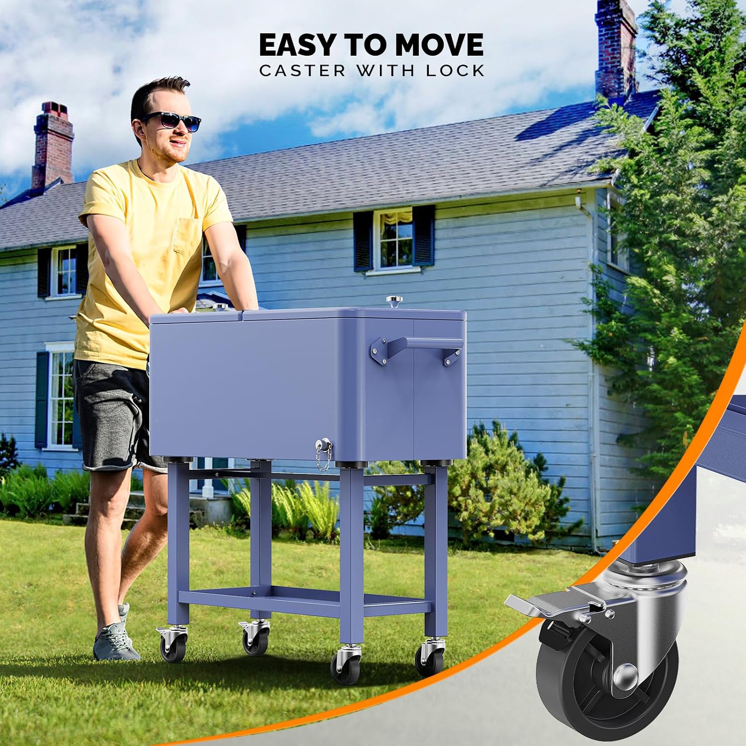 VINGLI Rolling Ice Chest, Portable Patio Party Bar Drink Cooler Cart, with Shelf, Beverage Pool with Bottle Opener