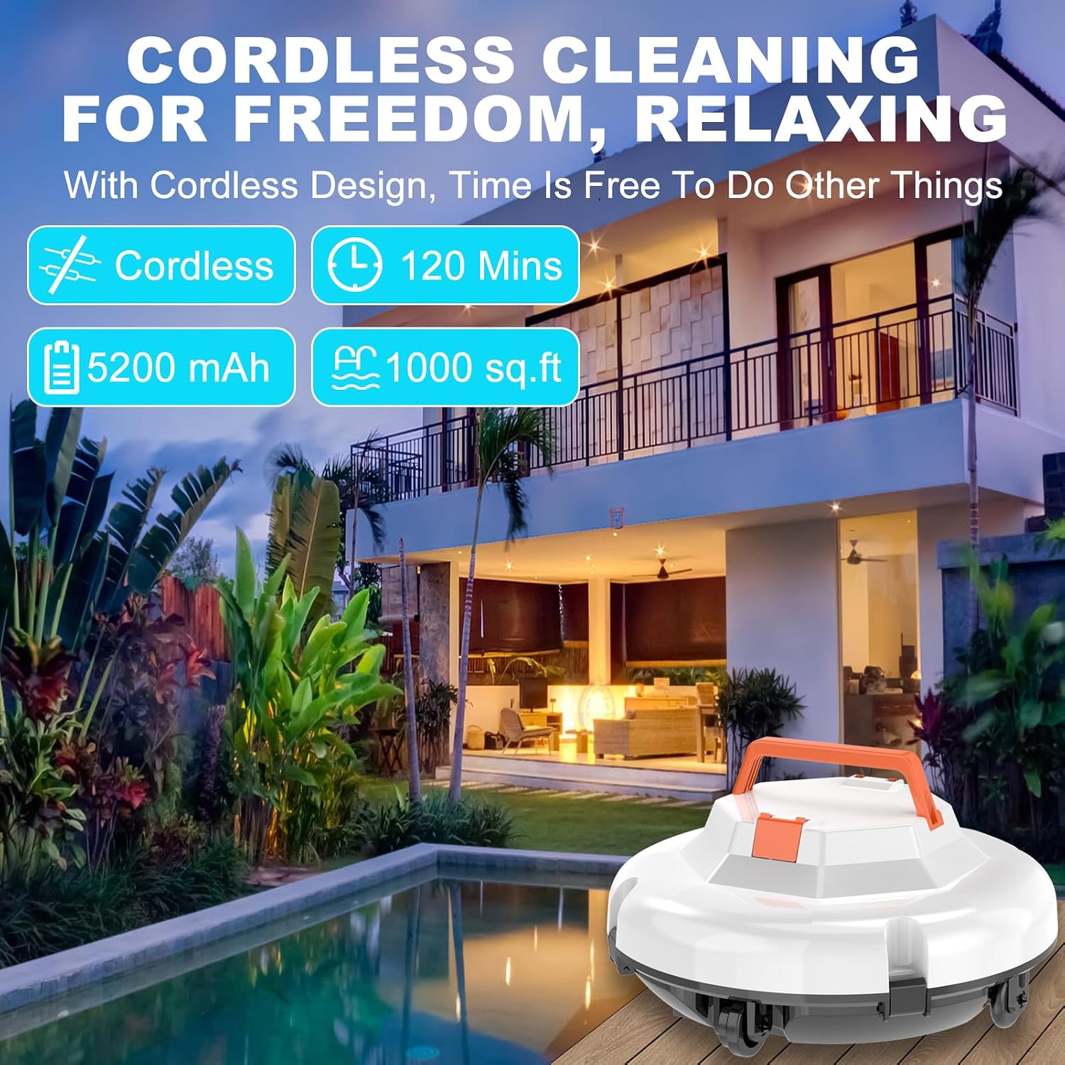 2026 Cordless Robotic Pool Cleaner, Pool Vacuum for Above Ground Pool with 120 Mins Runtime, Auto-Parking Robot Pool Cleaner for Inground Flat Pools Up to 1000 sq.ft