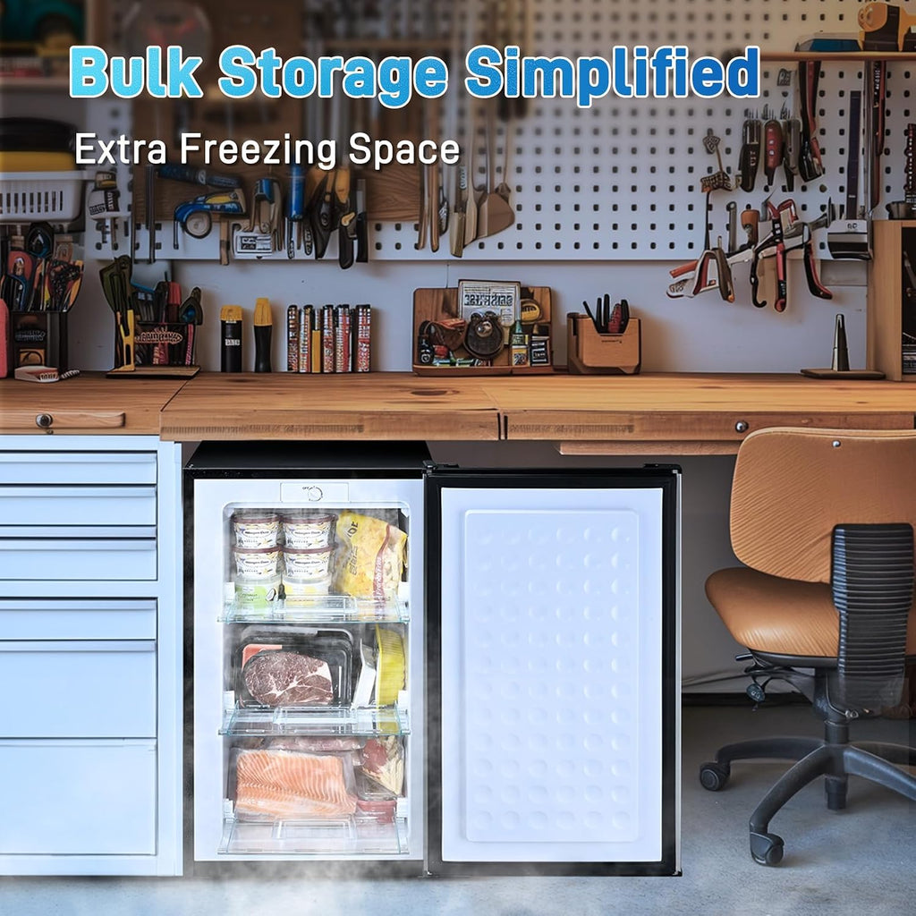 Anypro Compact Mini Upright Freezer 3 Cu.Ft with 3 Pull-down Drawer Doors and Adjustable Thermostat, Single Door Small Deep Standing Freezer Rapid Cooling for Home, Office, Dorm, Garage, Silver