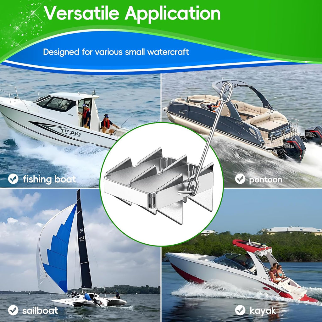 Boat Anchor Kit - Anchor with Dacromet Coating, Box Anchors for 25' Boats, Includes 100 ft 3/8' Anchor Nylon Rope, Suitable for Various Small Boats