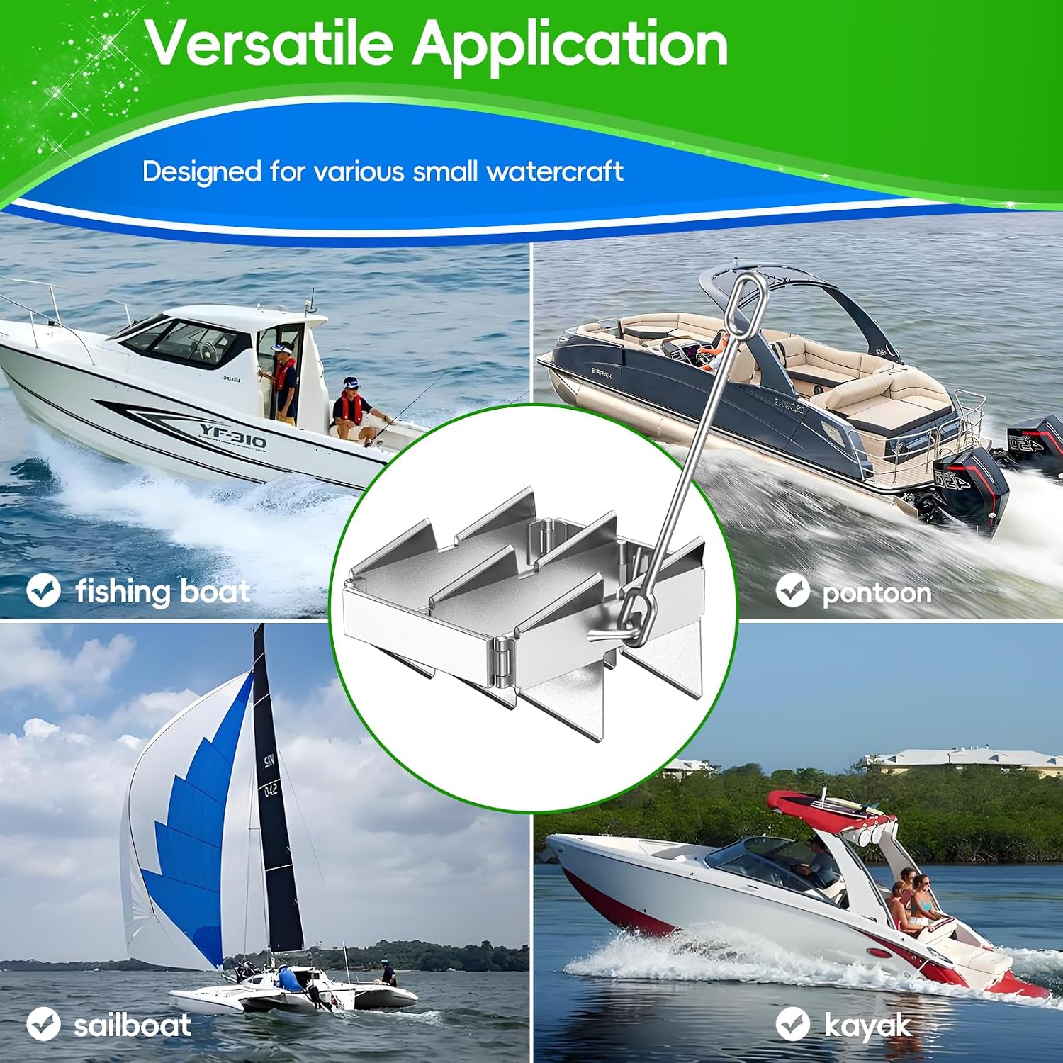Boat Anchor Kit - Anchor with Dacromet Coating, Box Anchors for 25' Boats, Includes 100 ft 3/8' Anchor Nylon Rope, Suitable for Various Small Boats