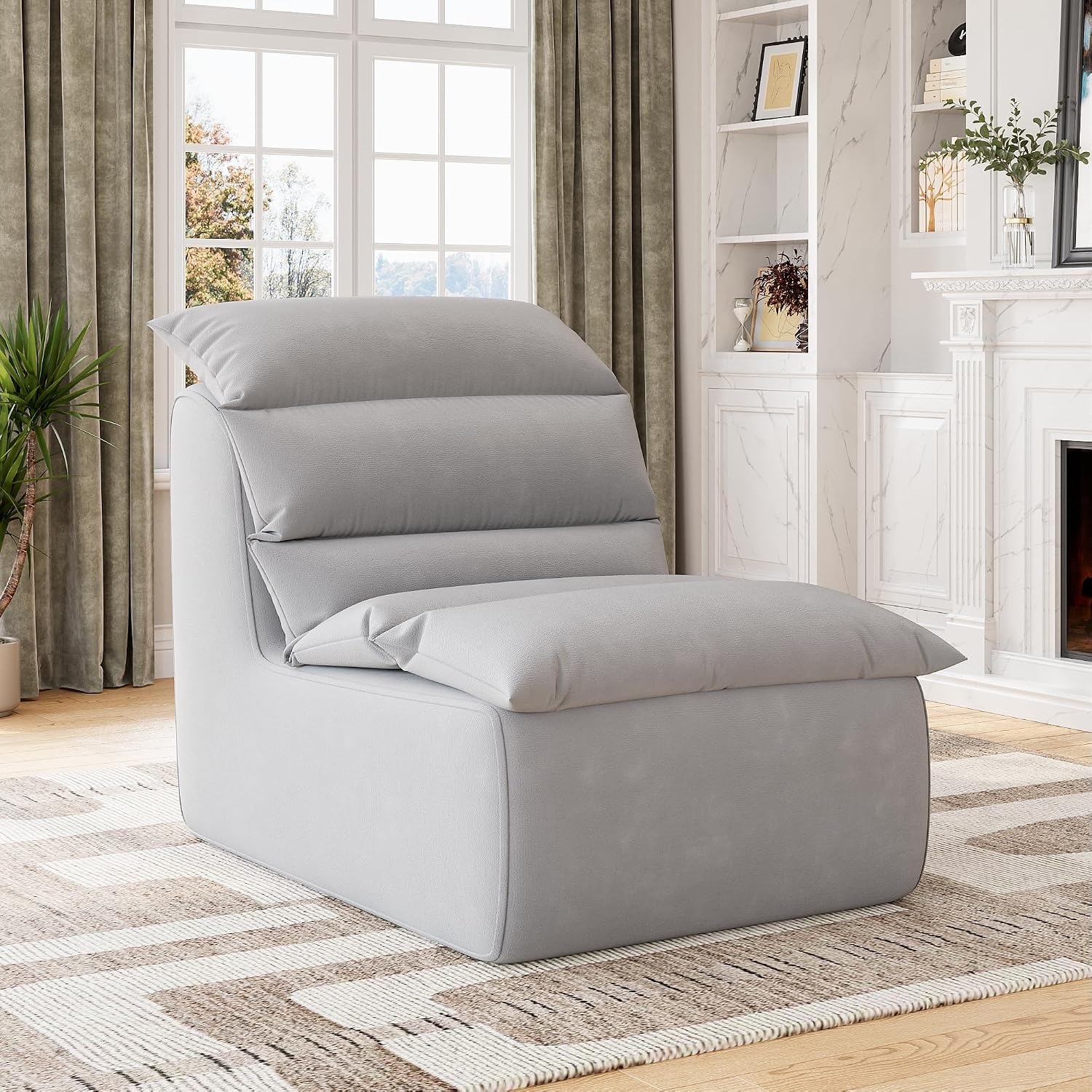 GarveeHome Bean Bag Chair, Lazy Floor Couch with High-Resilience Foam, Non-Slip Base, Beanbag Chairs for Adults, Fireside Chair for Reading Gaming Living Room Bedroom, Gray
