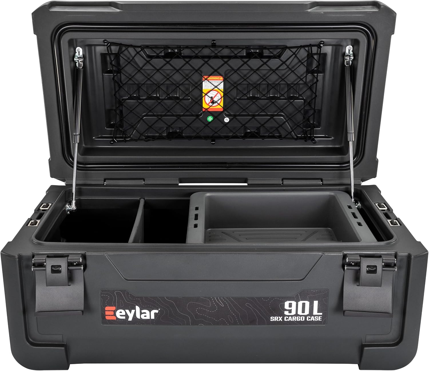 SRX-90 Overlanding Cargo Case – 90L Waterproof Storage Box for Camping, Off-Road & Truck Bed Gear – Heavy-Duty Lockable Storage with Gas Strut Lid, Stackable Design & Interior Organizer Tray (Black)