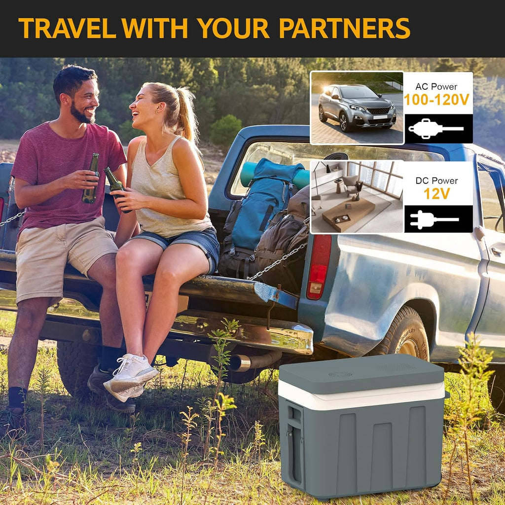 advwin 12V Electric Car Cooler & Warmer with Wheels & Handle, 48 Quart (45 L) 12 Volt DC & 110V AC Portable Thermoelectric Fridge Plug in for Car/RV/Camping/Travelling