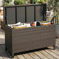125 Gallon Outdoor Storage Box with Wheels - Large Wicker Rattan Deck Box for Patio Cushions, Garden Tools, Pool Floats & Pillows, All-Weather Patio Furniture Storage, Brown