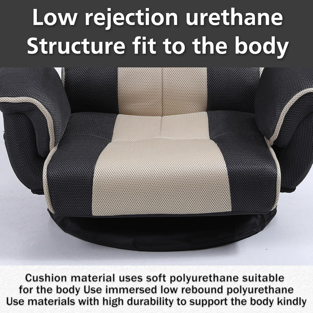 360 Degree Swivle Adjustable Floor Chair, Chaise Lounge Indoor, Folding Lazy Sofa with Armrests and Side Pocket Adults Gaming Chairs for Living Room, Bedroom Factory Price 201 (BK-GR)