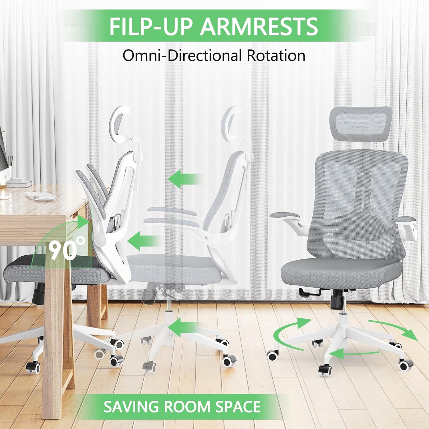 balmstar Ergonomic Office Chair Desk Chair - Mesh Computer Chair with 360° Swivel Wheels, Adjustable 90-130° Recline & Lumbar Support for Home Office, Supports up to 350lbs