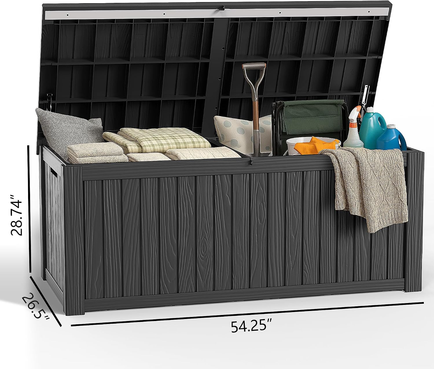 150 Gallon Deck Box Large Outdoor Storage Box Waterproof for Patio Furniture,Outdoor Cushions,Garden Tools and Pool Supplies,Weatherproof(Black,150Gallon)