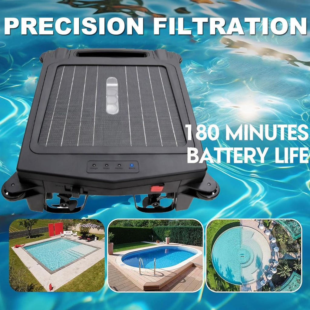 Upgrade App Solar Powered Automatic Robotic Pool Skimmer Cleaner,Solar Pool Cleaner Dual Mode＆Overnight Continuous Cleaning,4.1l Waste Collection Drawer,for All Swimming Pool