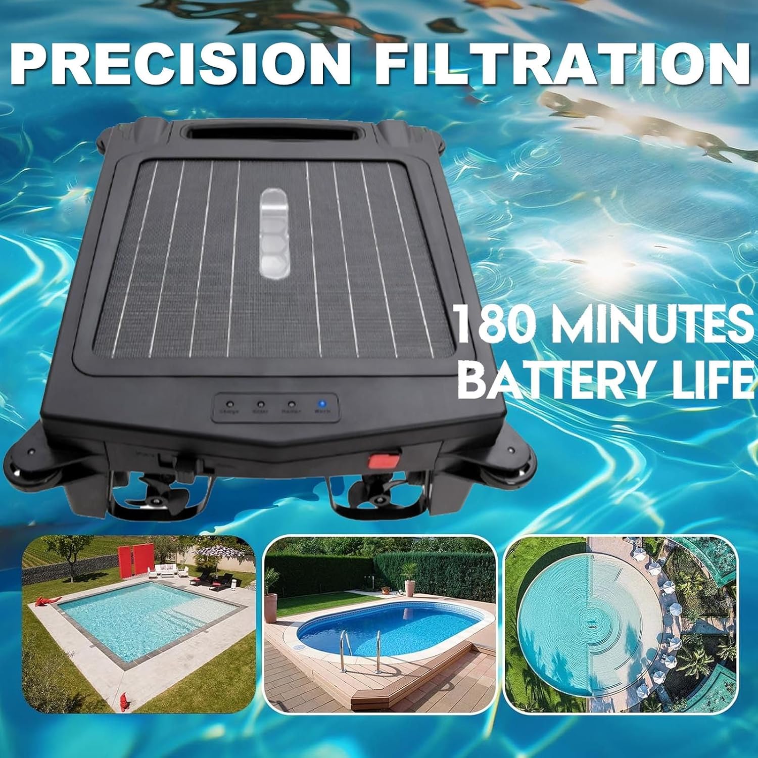 Upgrade App Solar Powered Automatic Robotic Pool Skimmer Cleaner,Solar Pool Cleaner Dual Mode＆Overnight Continuous Cleaning,4.1l Waste Collection Drawer,for All Swimming Pool