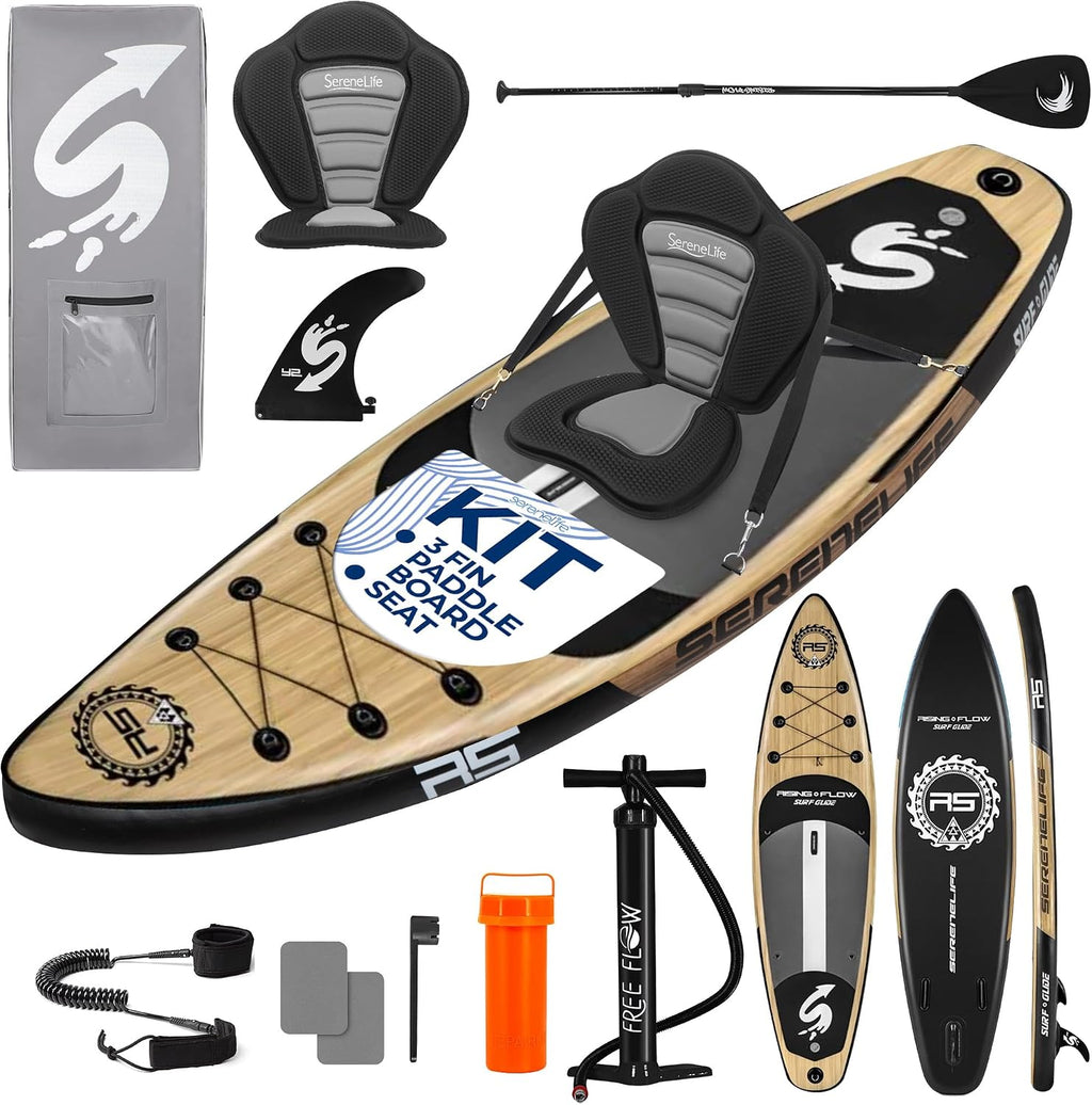 SereneLife Inflatable Stand Up Paddle Board and Detachable Seat - SUP Paddleboard Set for Adults and Youth, 32' Wide Design with Non-Slip EVA Deck Pad and Marine-Grade Materials, 350 lbs Capacity
