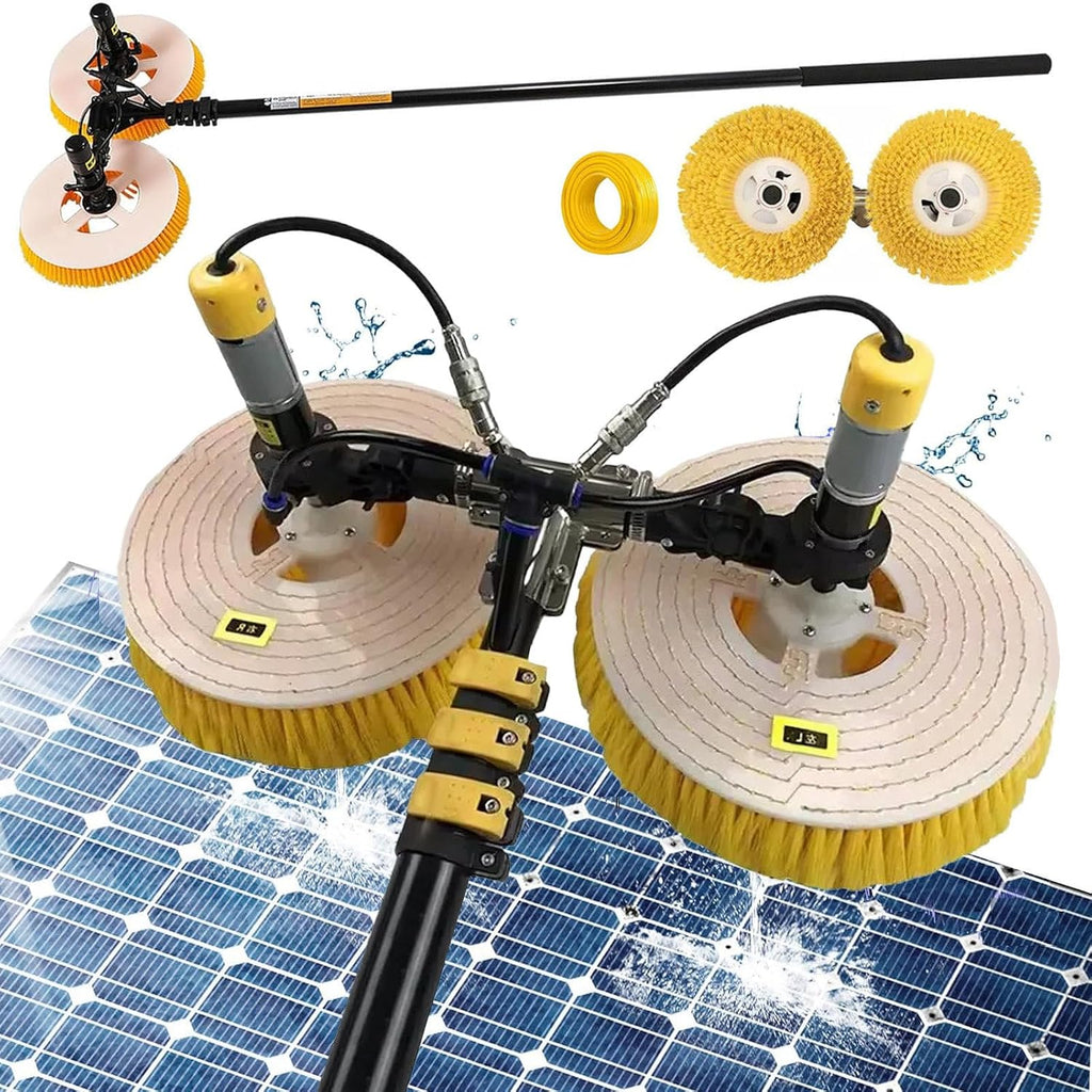 Pv Panel Wash Cleaning Machine, Telescopic Rod, 65Cm Double Head Solar Panel Cleaning Kit, Solar Cleaner Window Robot, Solar Panel Cleaning Brush and Pole, Electric Water,5.5M
