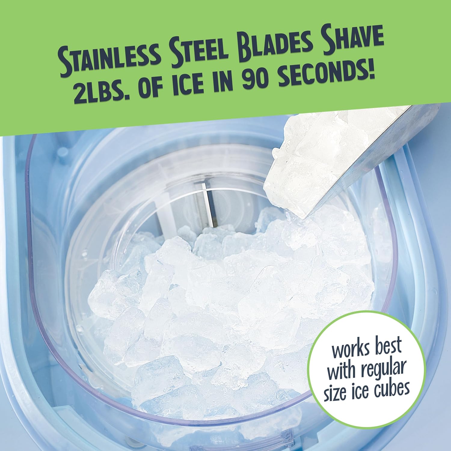 Nostalgia Snow Cone Shaved Ice Machine - Retro Cart Slushie Machine Makes 72 Icy Treats - Includes Metal Scoop, 2 Syrup Bottles, 100 Paper Cups/Spoons, Storage Compartment, Wheels - Blue, 54' Tall