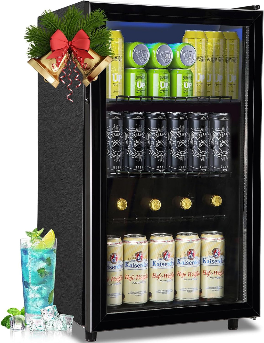 WANAI Mini Fridge Glass Door 120 Cans Beverage Refrigerator Small Wine Cooler Clear Front Drinks Fridge for Soda Beer Bar Home Office with 7 Thermostat LED Light