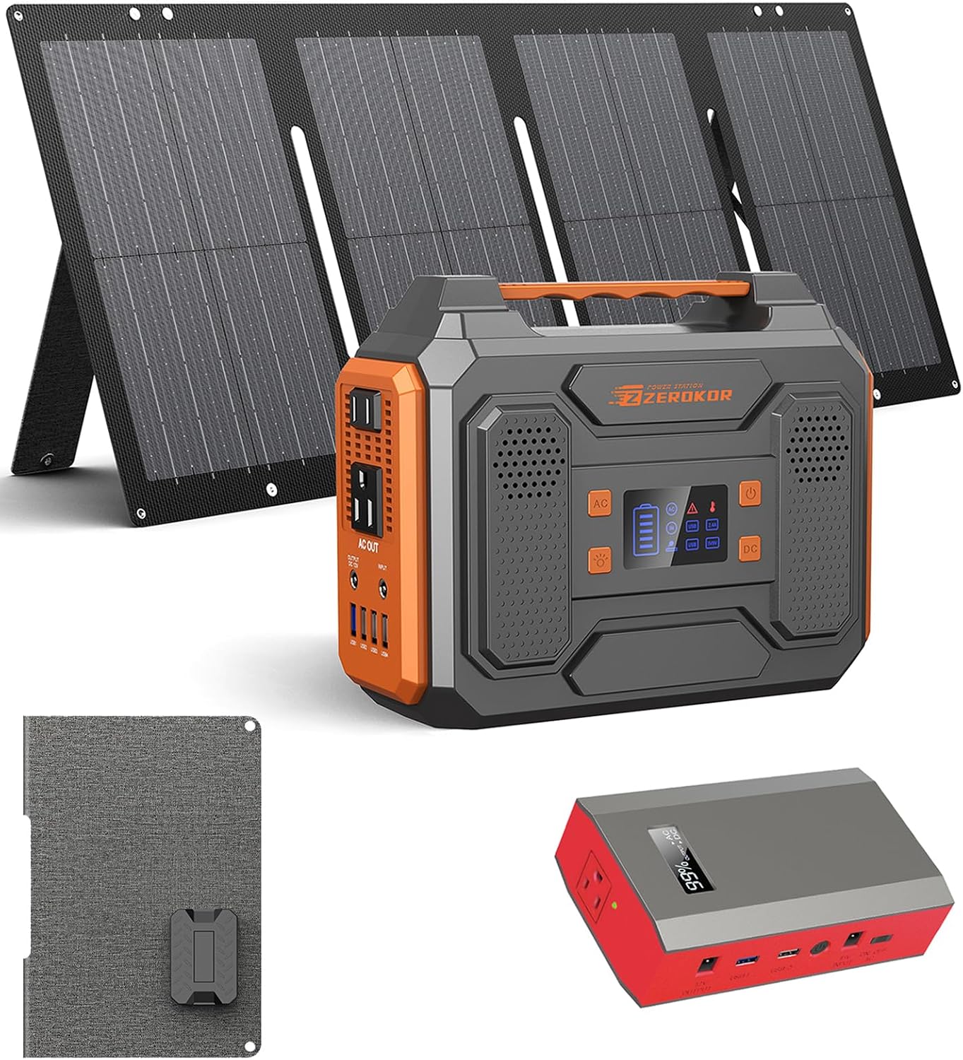 300 W Portable Solar Power Station Generator with Foldable 60W Solar Panel Charger, 110V Solar Power Bank with AC Outlet for Laptop Smart Devices Camping RV Home VanLife Outdoor Power Outage