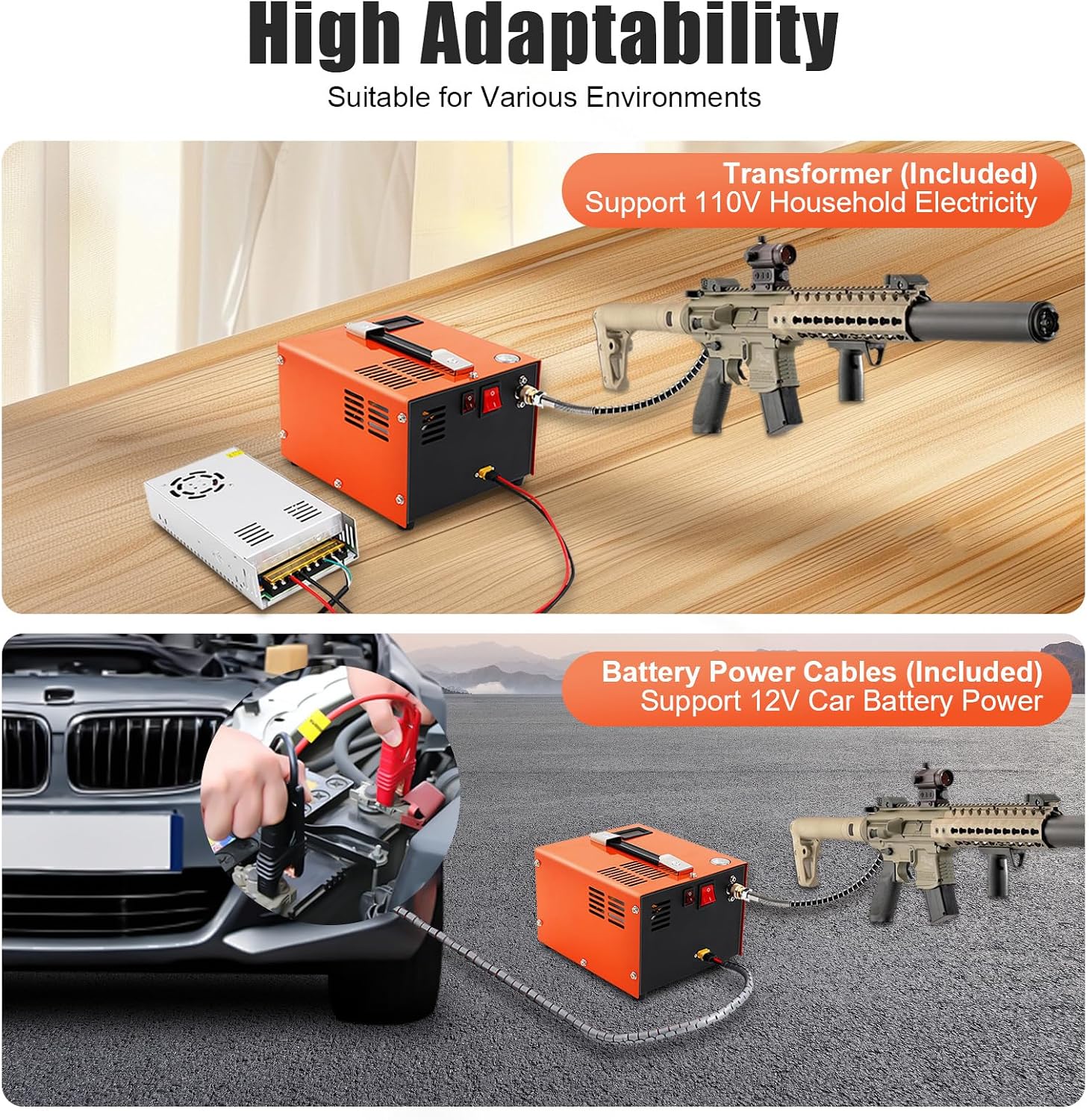 12V 30Mpa Electric Air Compressor, 300 Bar 4500Psi Portable Built-in Transformer Air Compressor Air-Gun High Pressure Pump Transformer with Fan Cooling System & LED Display