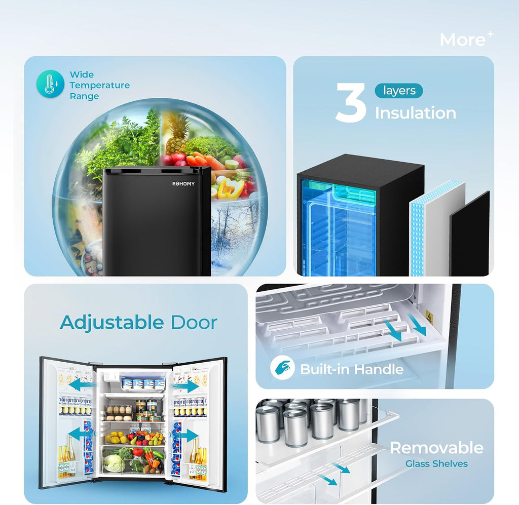 EUHOMY 4.4 Cu.Ft Fridge with Freezer, Single Door Compact Refrigerator, Adjustable Thermostat, Mini Refrigerator Energy Saving, Mini fridge for Bedroom, Dorm, Office, Black
