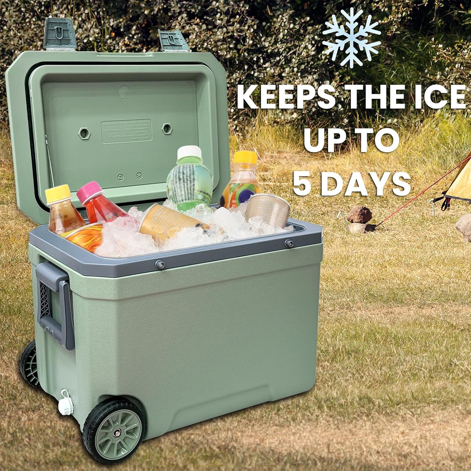 JUST-V 34-127 Quart Insulated Portable Cooler with Heavy Duty Wheels Keeps Ice for up to 5 Days, Great for Drink, Beach, Camping, Tailgating, Sports, & More