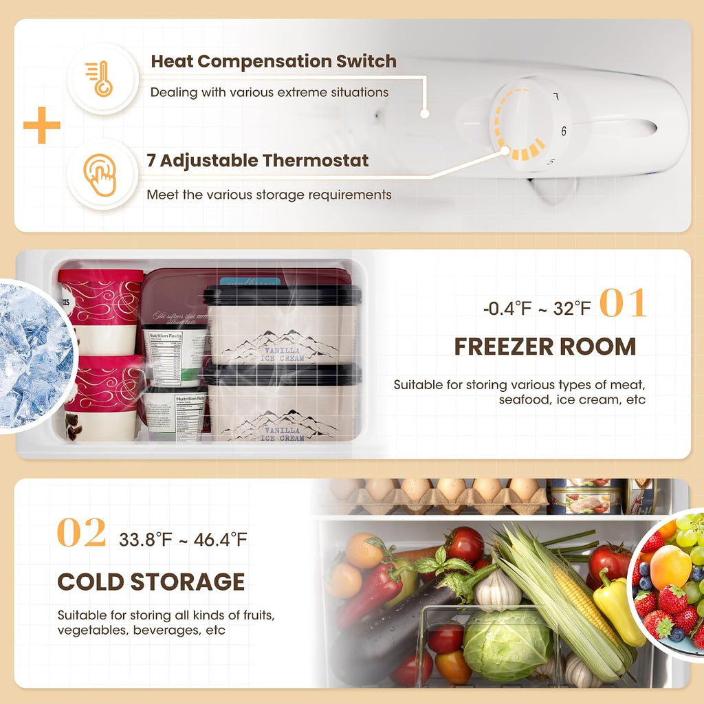 Manastin 3.6 Cu.Ft 2-Door Refrigerator with Freezer, 7-Level Thermostat & Adjustable Shelves, Quiet Operation for Kitchen, Office & Dorm (Silver)