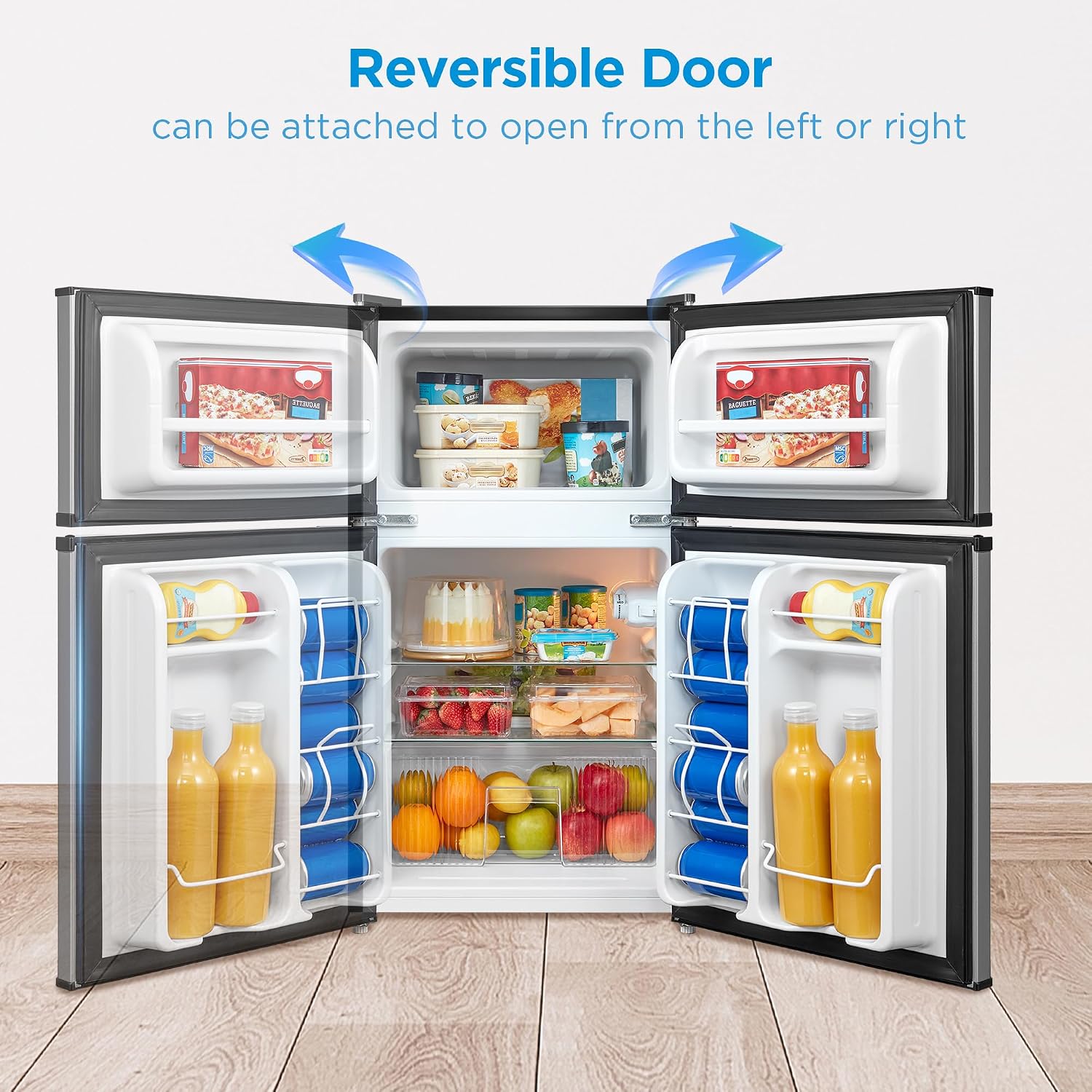 Midea WHD-113FSL 3.1 Cu Ft Compact Fridge with Freezer, Energy Star Certified Mini Fridge with Interior Light, Adjustable Shelves, Perfect for Office, Dorm, Bedroom, Silver