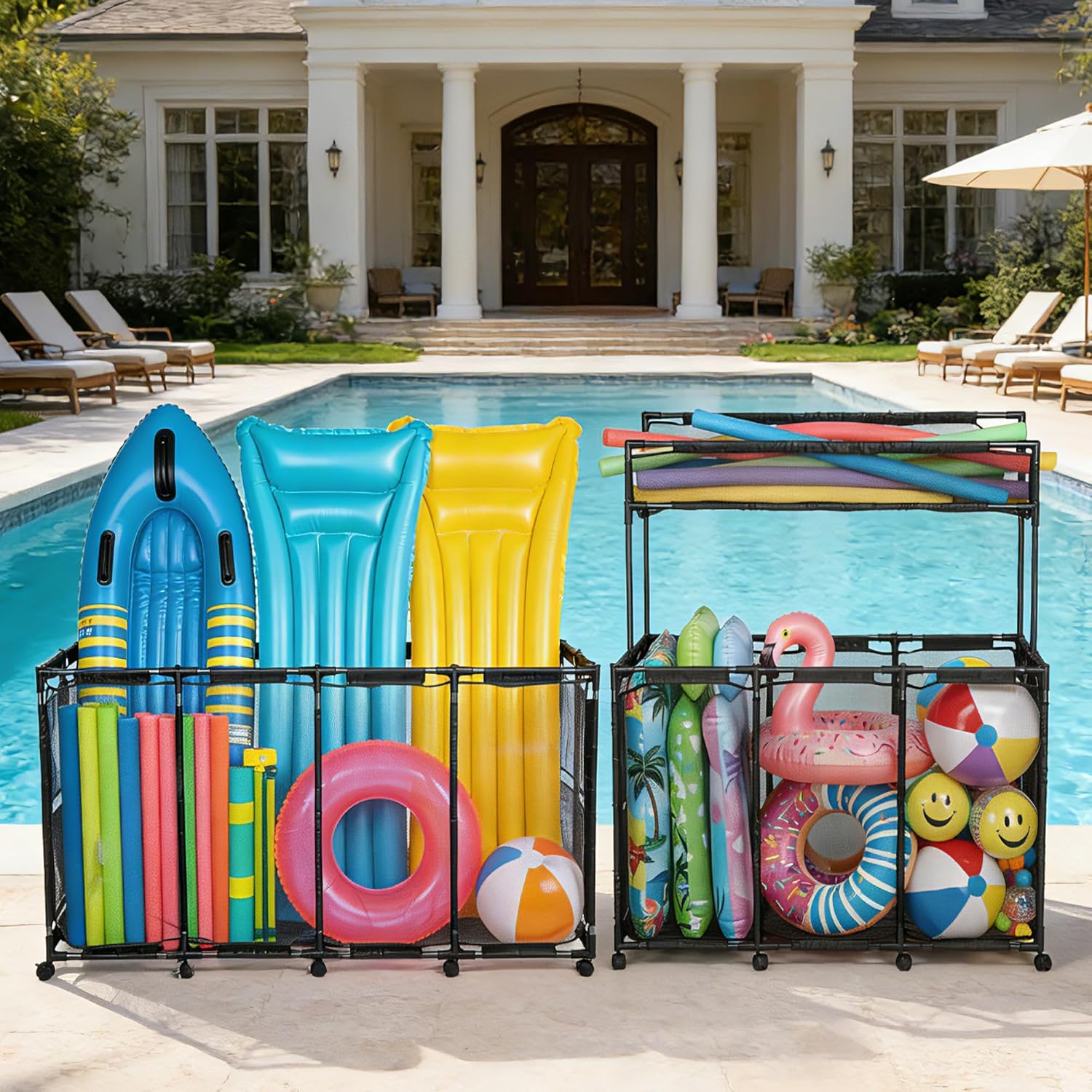 Yescom 2 Pack Pool Float Storage Bin Basket for Toy Raft Noodles Waterproof Large Outdoor Patio Black 2026