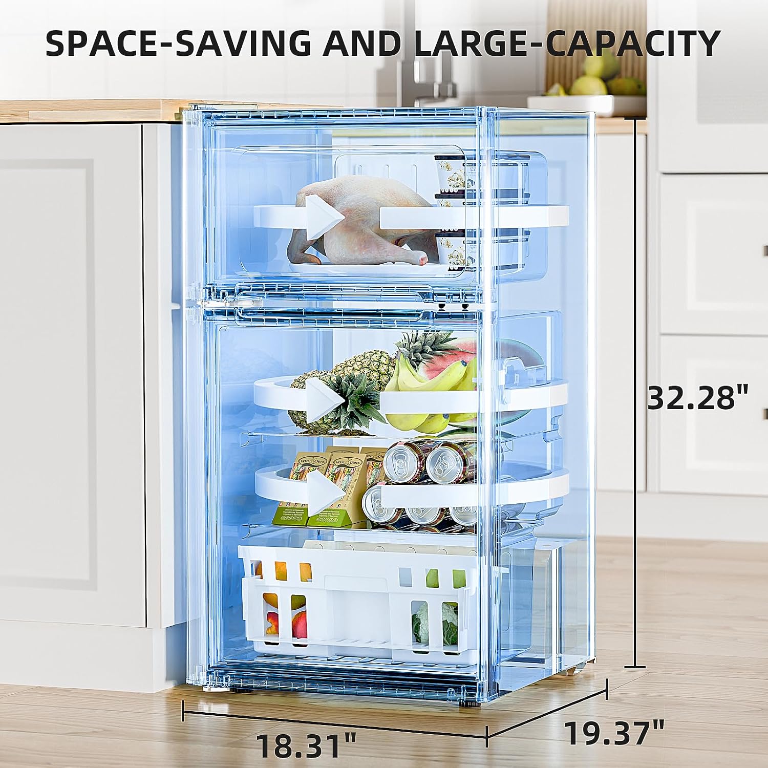 Antarctic Star Compact Refrigerator with Freezer,2 Door Mini Fridge,Adjustable Shelf,Adjustable Thermostat,for Bedroom,Office,Dorm,Kitchen,3.2 Cu.Ft.GREY