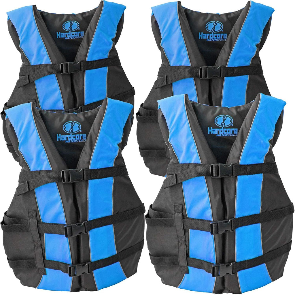 Hardcore Life Jacket 4 Pack Paddle Vest for Adults; Coast Guard Approved Type III PFD Life Vest Flotation Device; Jet ski, Wakeboard, Kayak; Ideal Extra Pontoon Boat Life Jacket