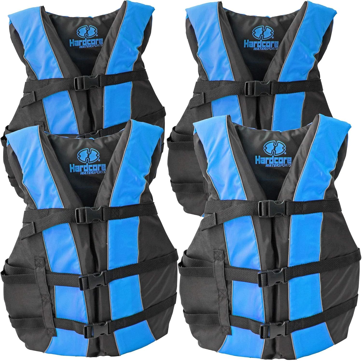 Hardcore Life Jacket 4 Pack Paddle Vest for Adults; Coast Guard Approved Type III PFD Life Vest Flotation Device; Jet ski, Wakeboard, Kayak; Ideal Extra Pontoon Boat Life Jacket