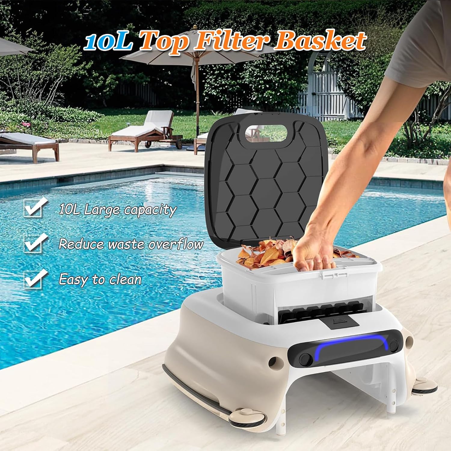 Pool Robot, Cordless Pool with Cleaning Power Supply, 6H Autonomy for Above Ground Pools 2000sq.ft, Double Filtration, Automatic Parking