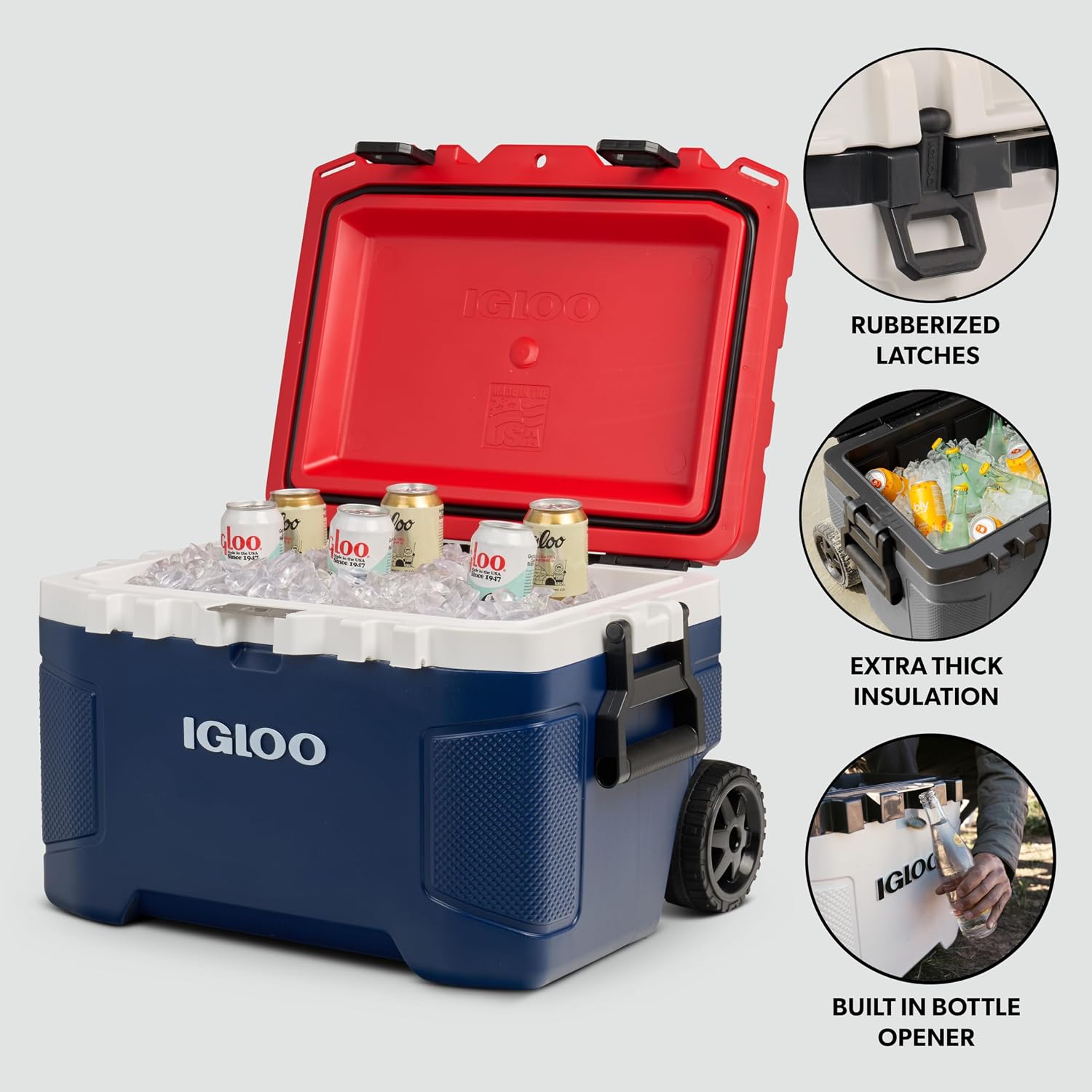 Igloo Trailmate 52Qt Wheeled Cooler, Insulated Hard Shell Ice Chest, Americana