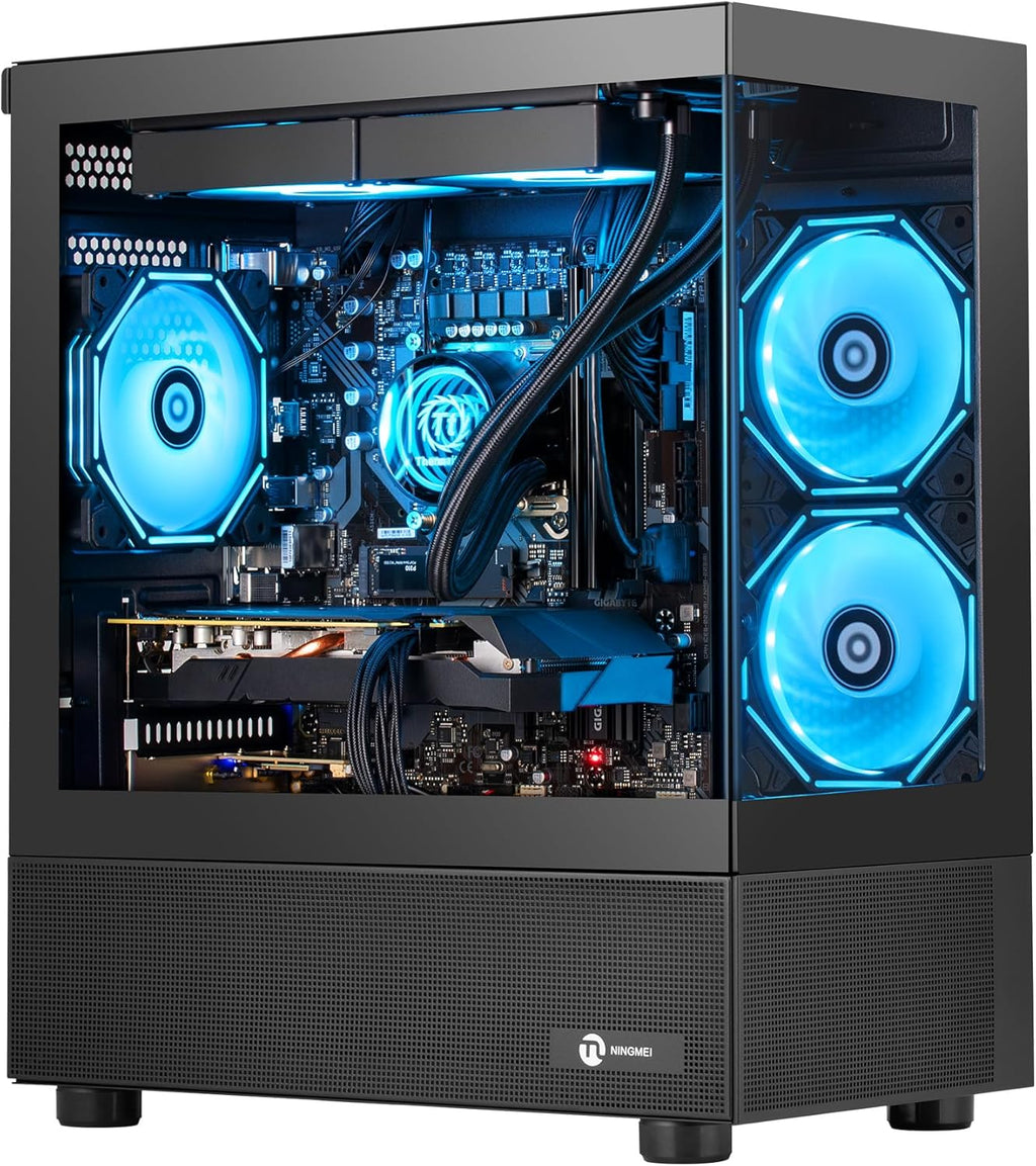 NINGMEI Supreme Master Gaming PC Desktop,AMD Ryzen 7 5700X 8 core 3.8GHz(up to 4.6GHz),GeForce RTX 5060 TI 8GB,32GB DDR4 RAM 3200MHz,1TB NVME SSD,650W PSU, Windows 11 Home 64-bit,Black