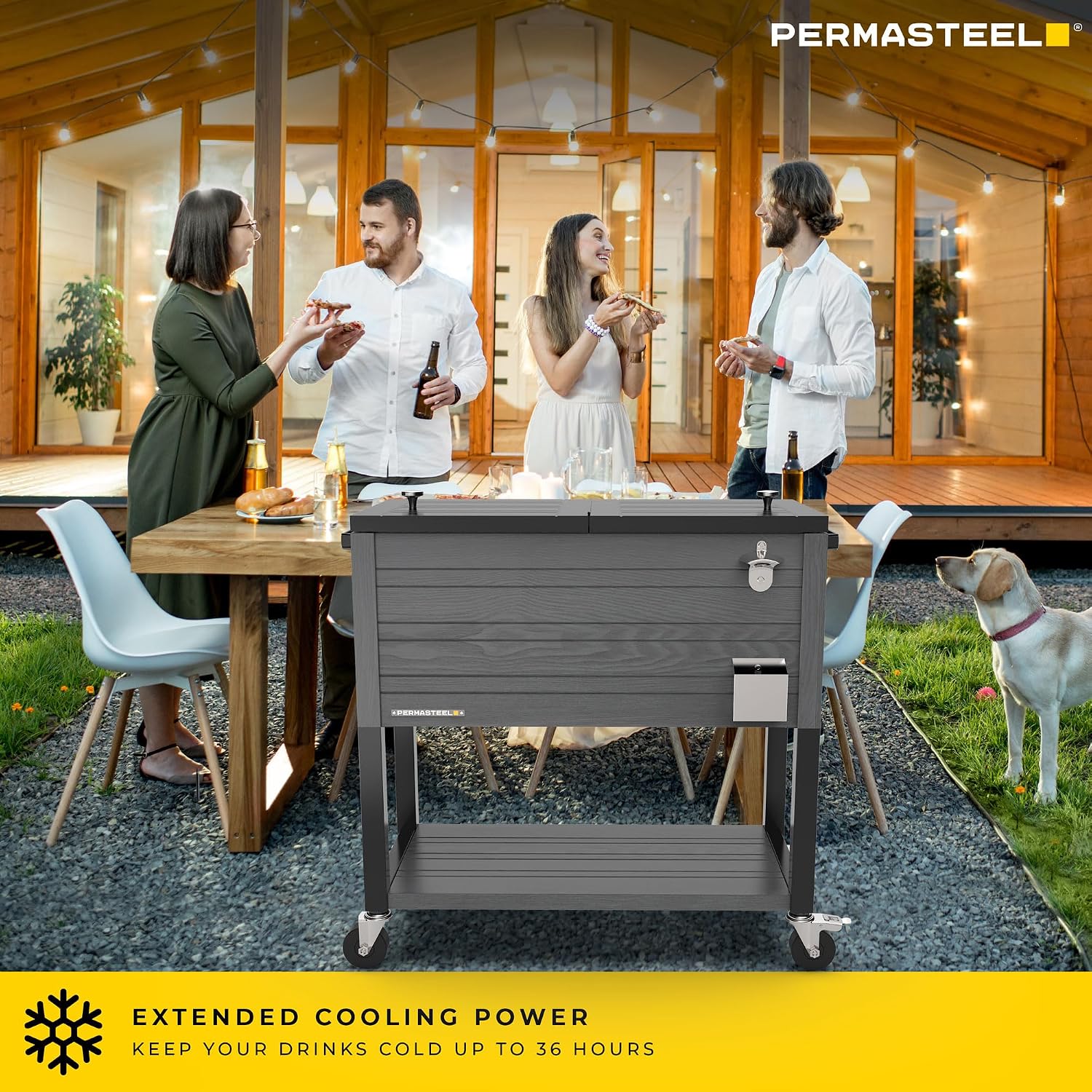 Permasteel 80 Quart Party Cooler, Rolling Ice Chest with Wheels and Handles for Indoor Outdoor Patio
