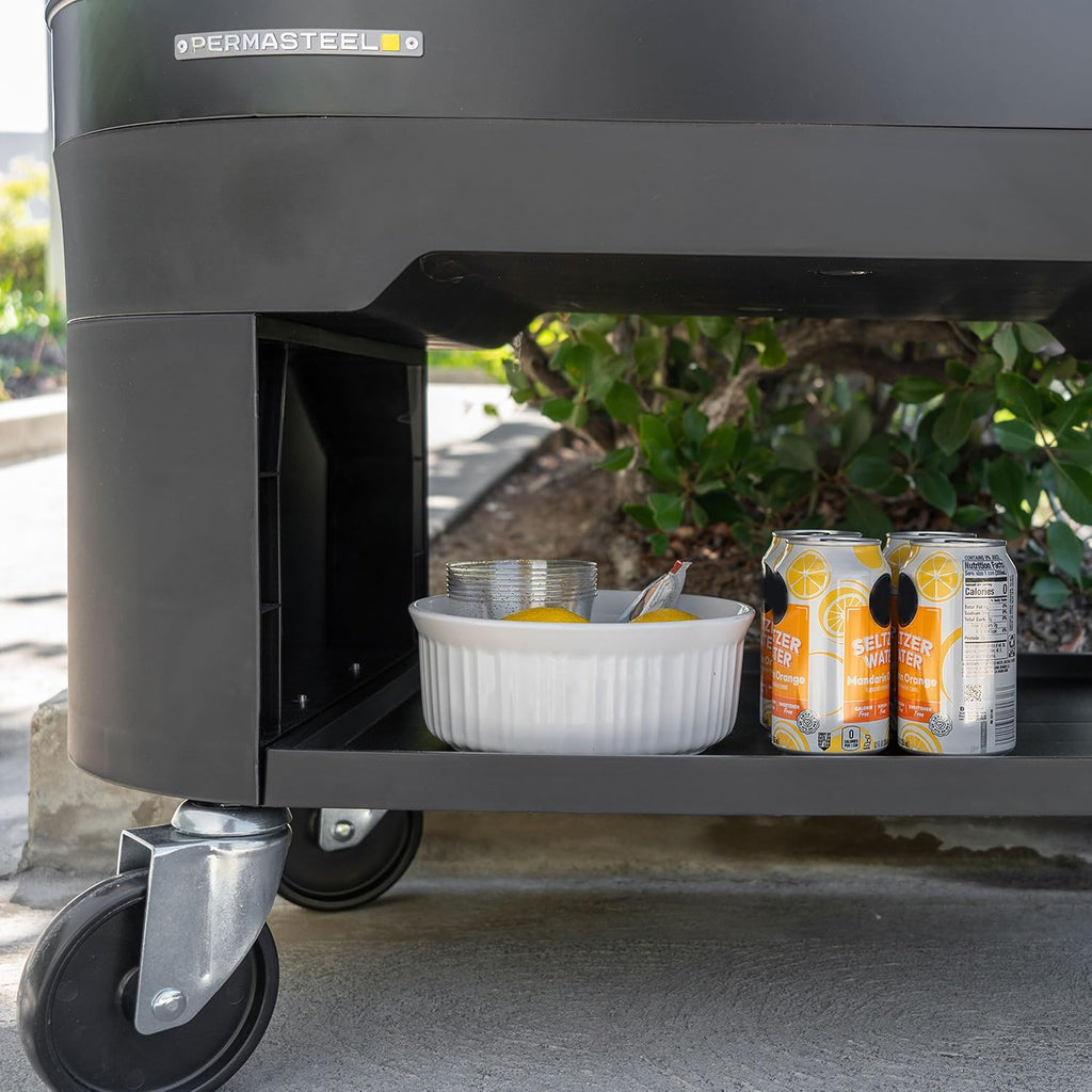 Permasteel Rolling Patio Cooler – Large Outdoor Ice Chest with Wheels, Beverage Cooler for Backyard, BBQ, Tailgate, Beach, Parties, Rustic Farmhouse Design