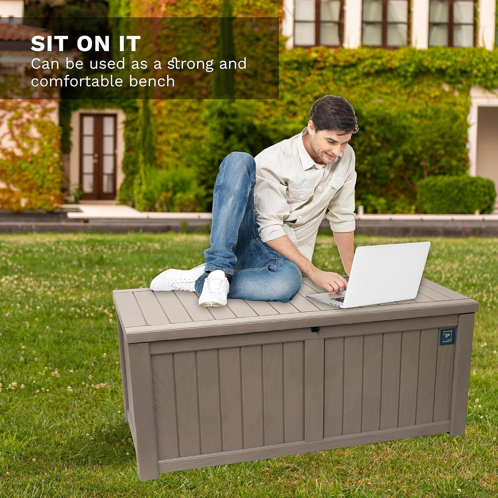 Outdoor Storage Box, 180 Gallon Deck Boxes Outdoor Waterproof, Resin Waterproof Deck Box for Patio Furniture Outdoor Cushions Garden Tools and Pool Storage (Light Brown)