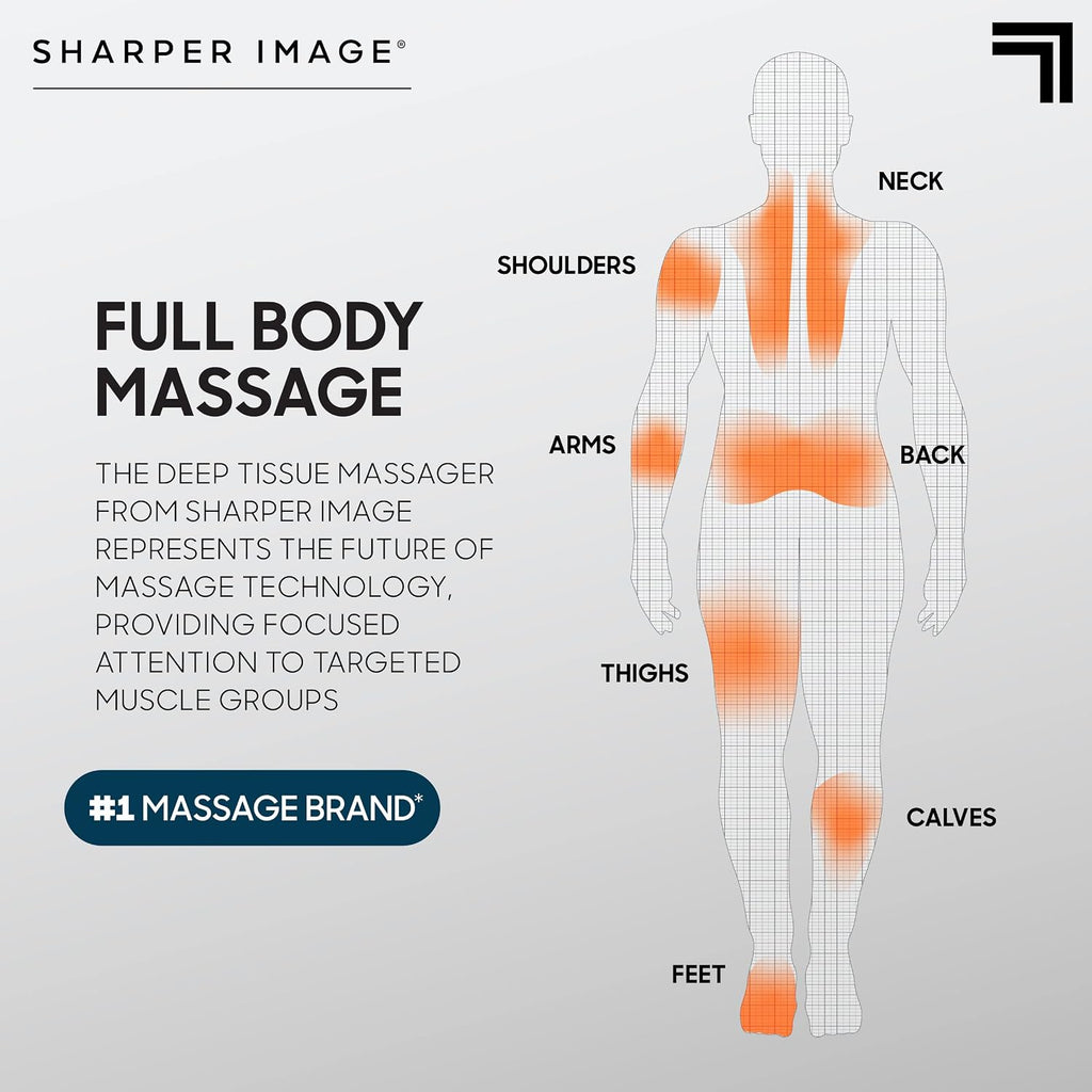 Sharper Image Deep Tissue Percussion Massage Gun, Powerboost Pro+ Hot & Cold Rechargeable Handheld Massager, 6 Adjustable Speeds, 6 Attachment Heads & Carrying Case, Muscle Pain Relief, Black
