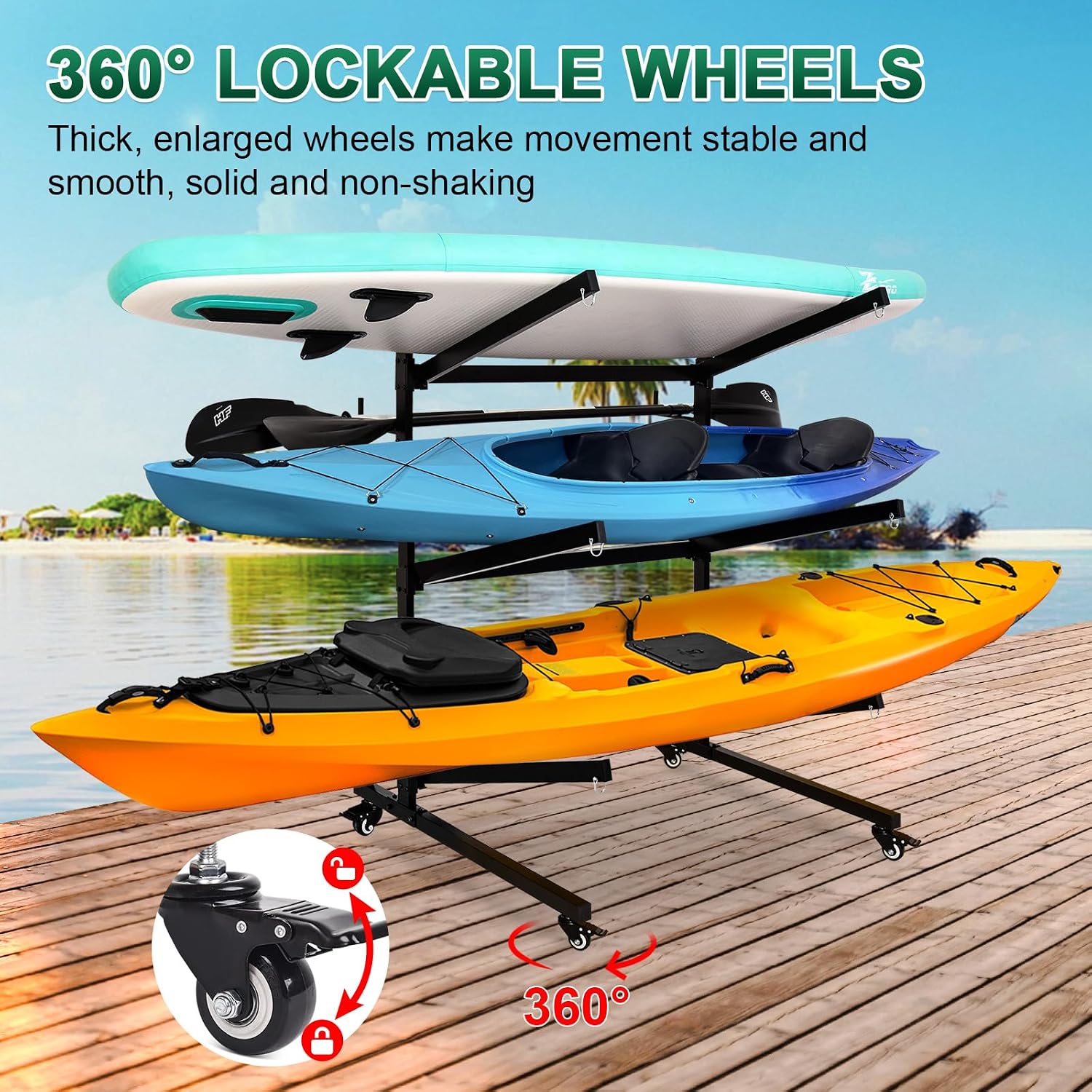 Kayak Storage Rack with Lockable casters,Thickened Heavy Duty Kayak Stand, for Indoor, Outdoor, Garage, shed, Marina Kayak Storage Racks