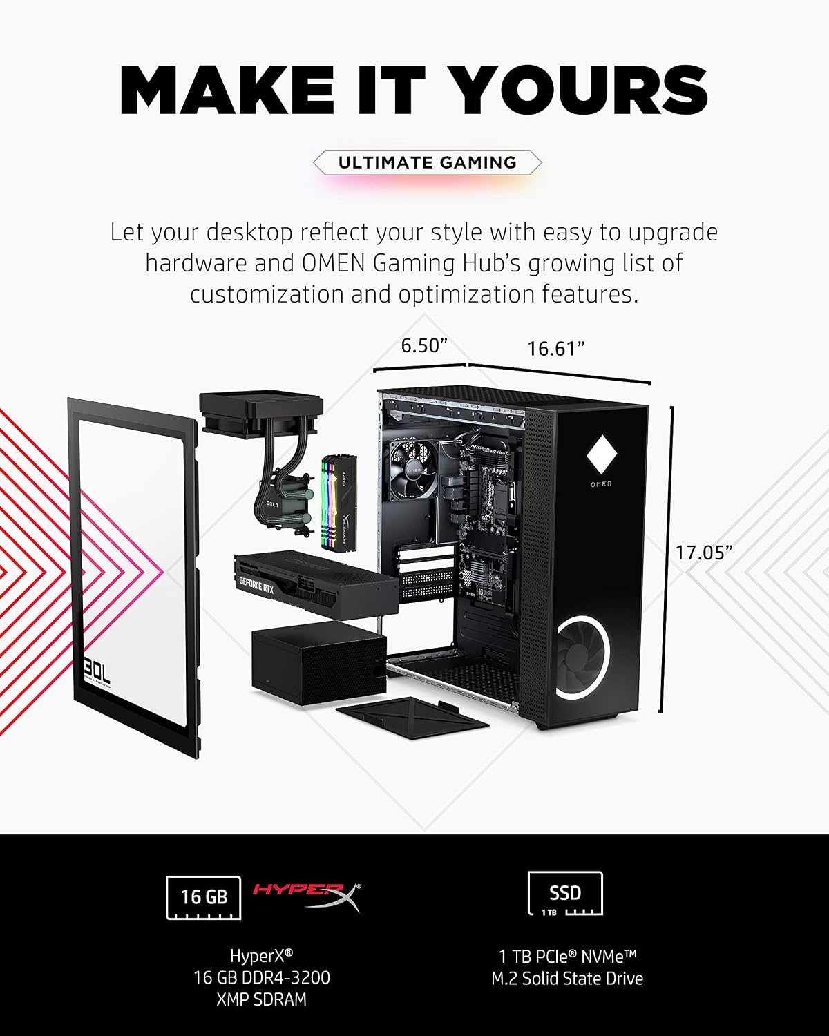 OMEN 30L Gaming Desktop PC, NVIDIA GeForce RTX 3070 Graphics Card, 10th Generation Intel Core i7-10700KF Processor, 16 GB RAM, 1 TB SSD, Windows 10 Home (GT13-0070, 2020), Shadow Black