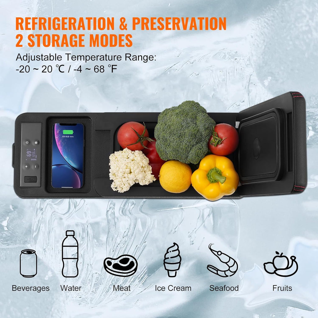 VEVOR Car Refrigerator, 12 Volt Car Armrest Refrigerator Fridge, 8 L Single Zone Portable Freezer, -4℉-68℉ Adjustable Range, 12/24V DC and 100-240V AC Compressor Cooler for Outdoor, Camping