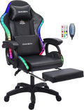 Gaming Chair with Speakers,LED Light Gaming Chair with Massage Lumbar Support,Ergonomic Pro Computer Gaming Chairs,Adult Gaming Chair with Footrest Lumbar Support and Adjustable Backrest.,Bla