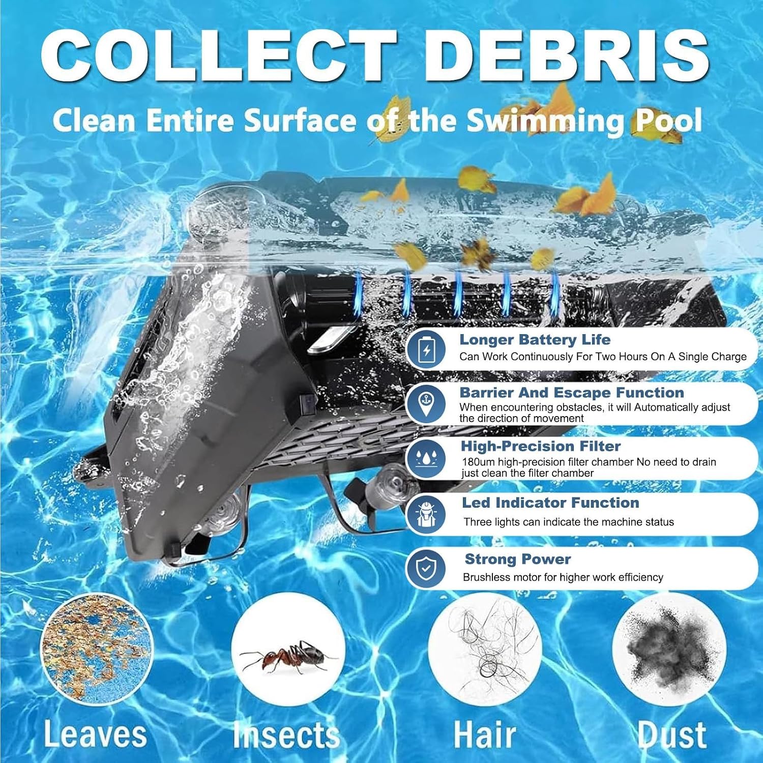 Upgrade App Solar Powered Automatic Robotic Pool Skimmer Cleaner,Solar Pool Cleaner Dual Mode＆Overnight Continuous Cleaning,4.1l Waste Collection Drawer,for All Swimming Pool