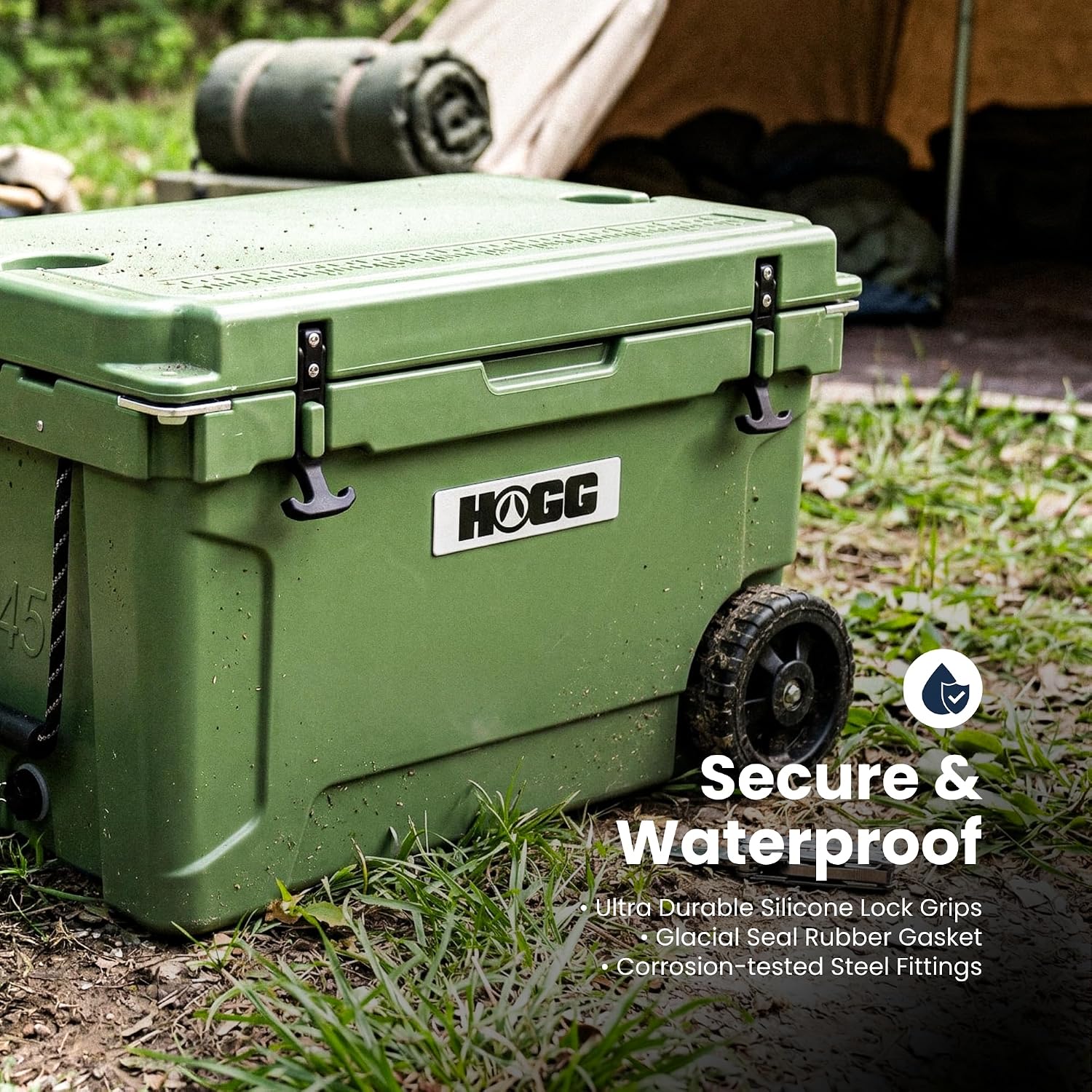 Ice Cooler with Wheels and Handle, Wheeled Cooler, Insulated Ice Chest with Wheels and Handle for Fishing and Camping with Dry Storage, Bottle Openers, and Cupholders